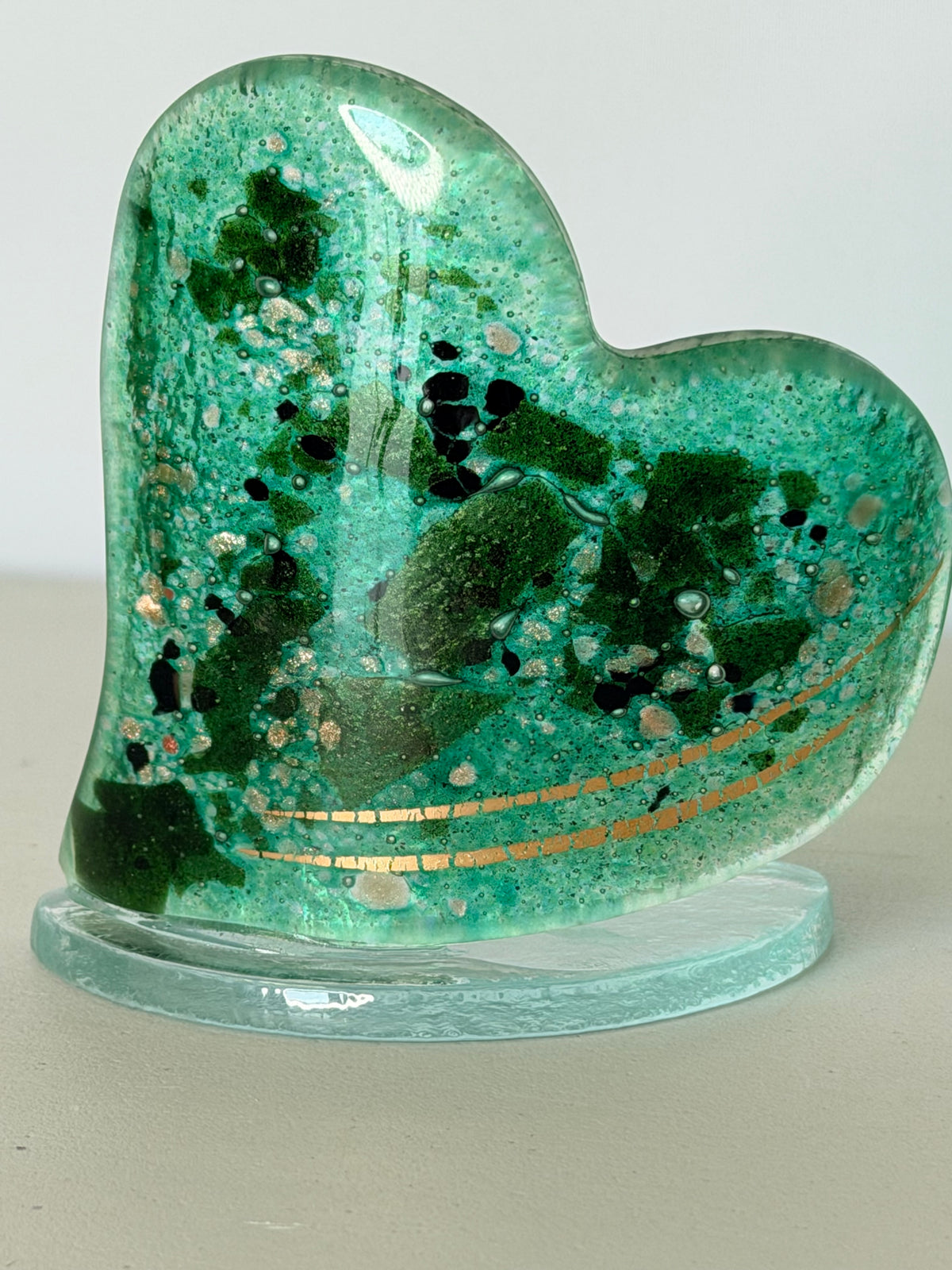 Dark Green & Gold Heart Shaped Tealight Holder.