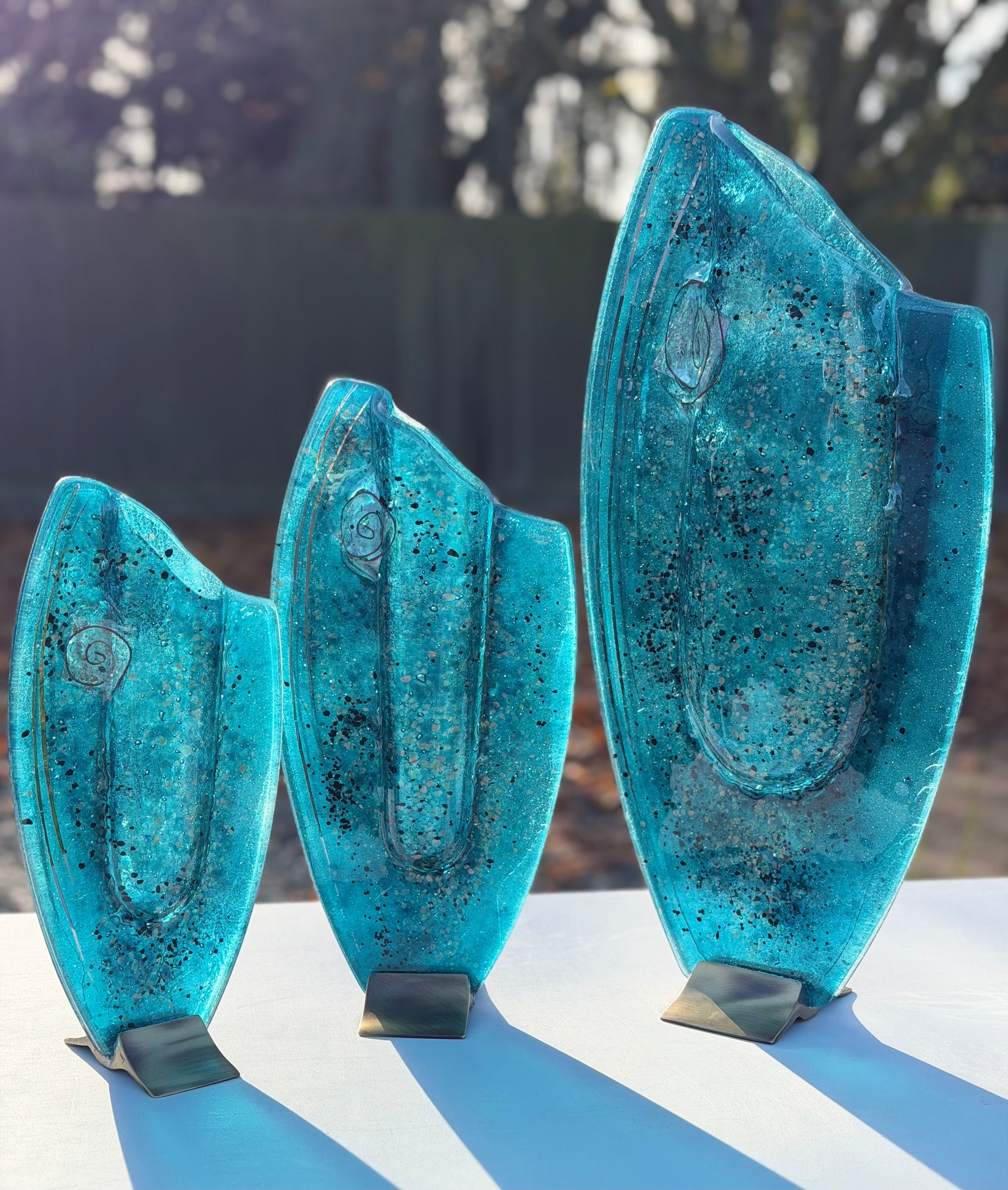 Aqua & Platinum Oval Vase