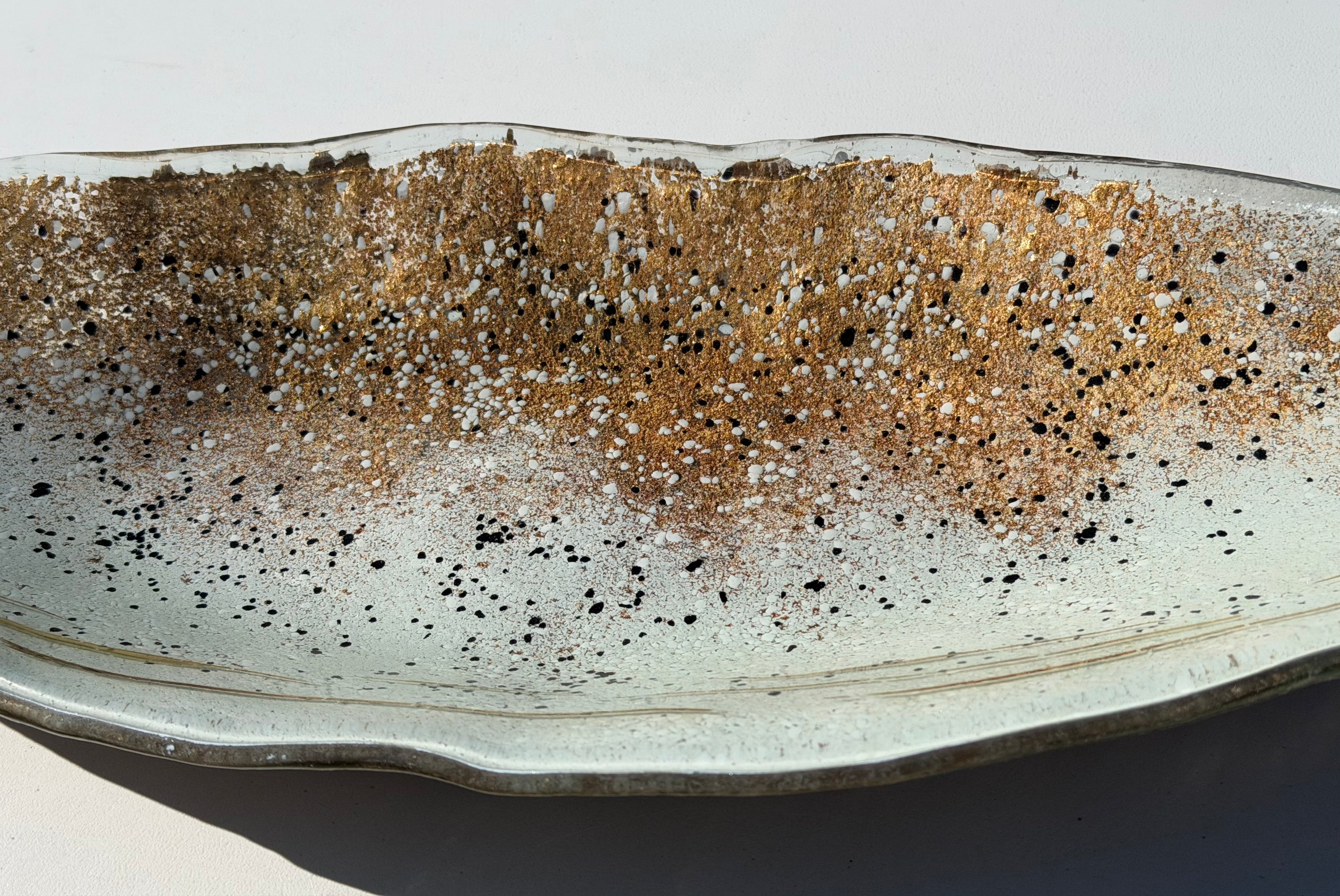 Golden Frost Fused Glass Oval Plate