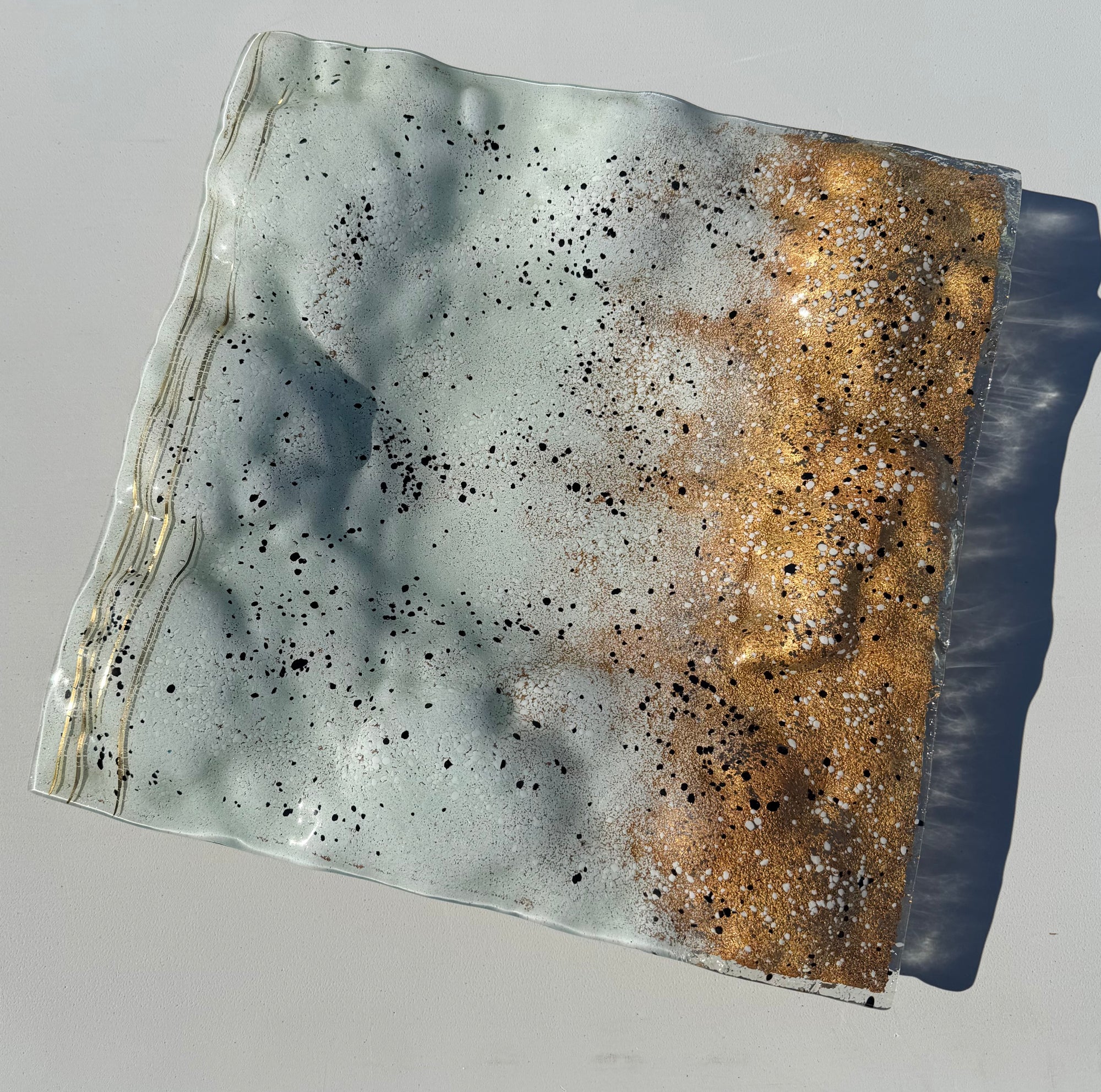 Golden Frost Fused Glass Square Plate