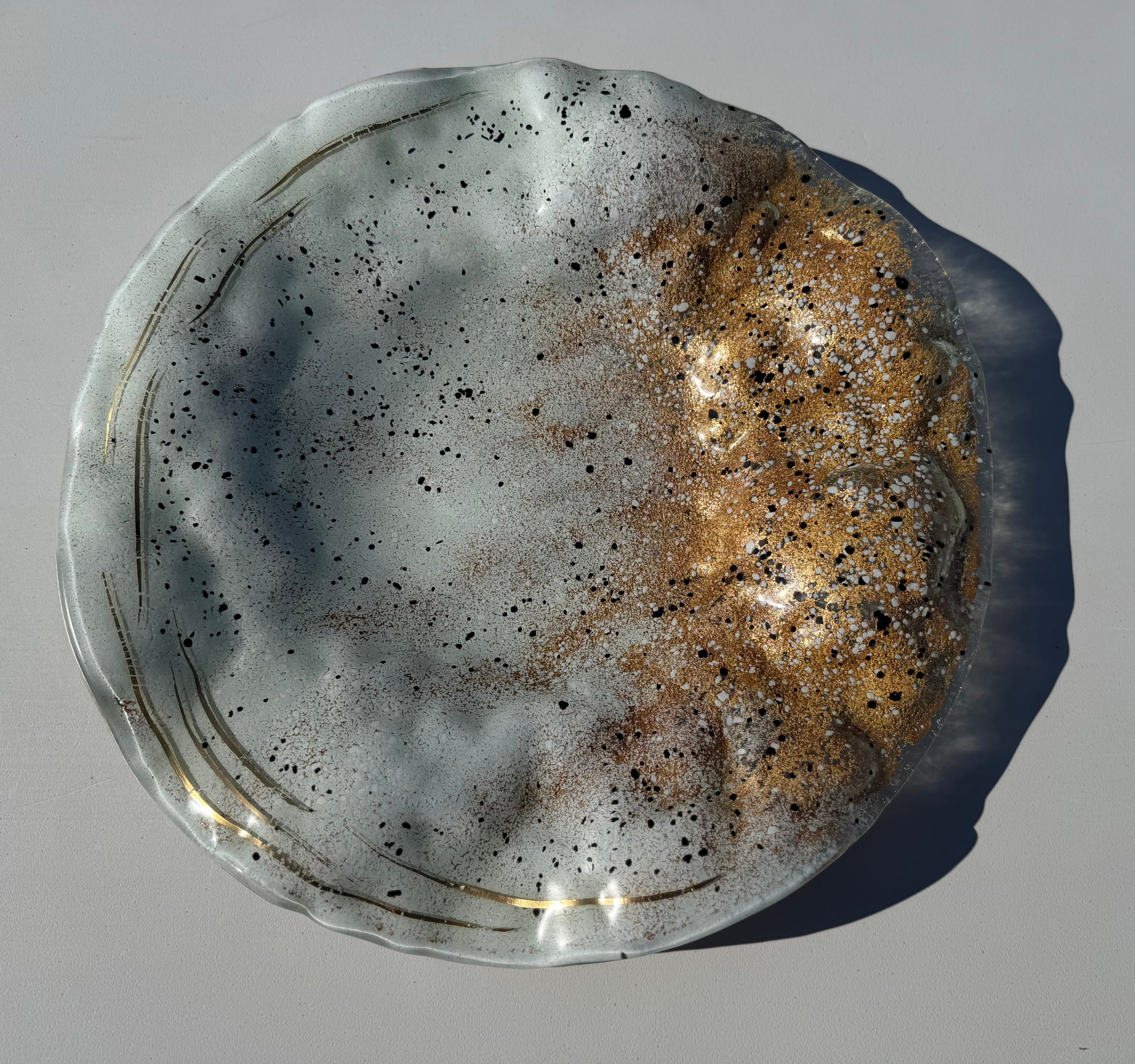Golden Frost Fused Glass Round Plate