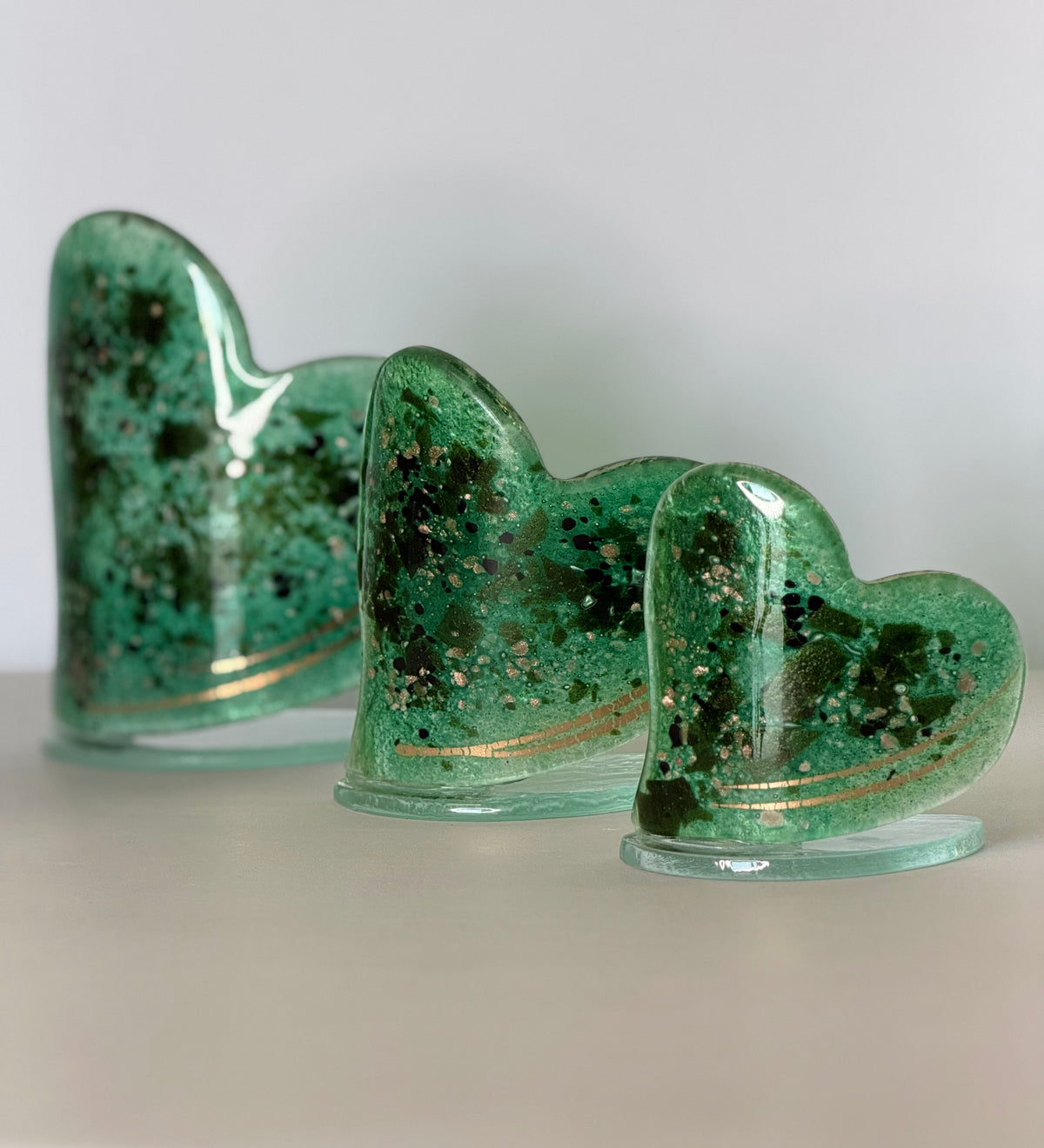 Dark Green & Gold Heart Shaped Tealight Holder.