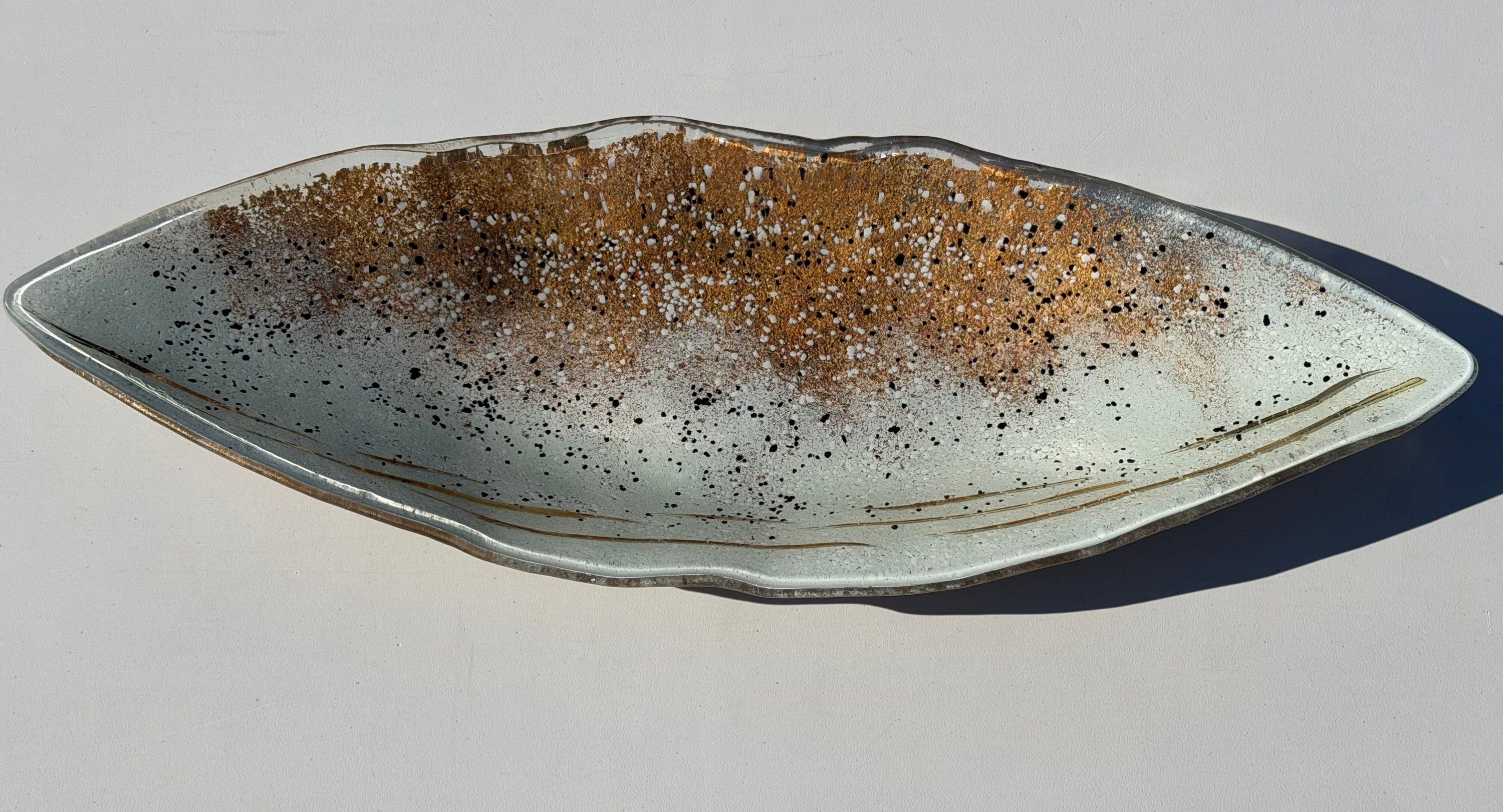 Golden Frost Fused Glass Oval Plate