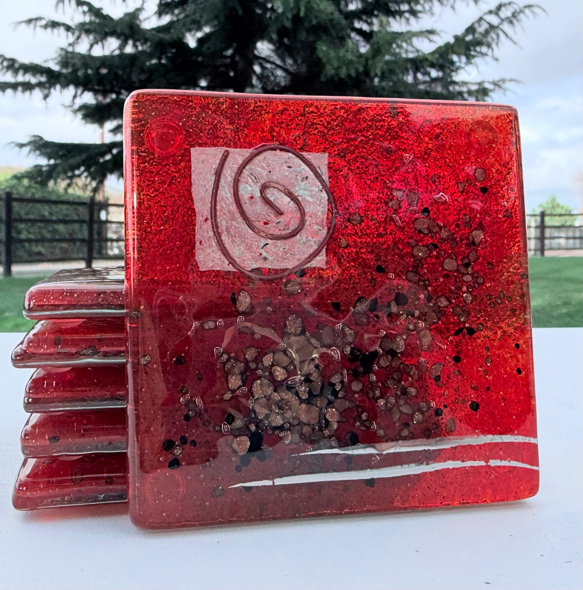 Red & Platinum Square Coasters
