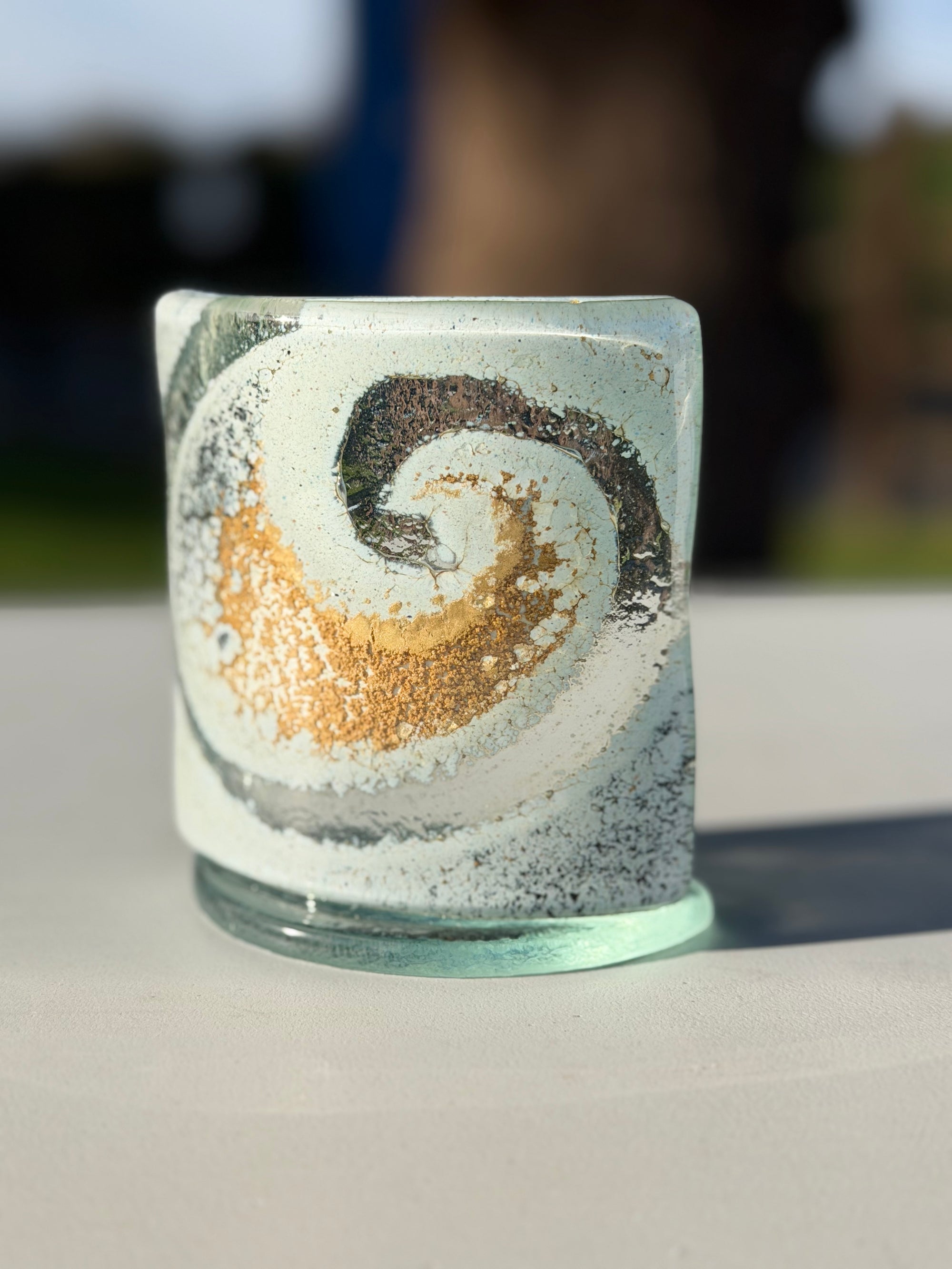 Gold Fused Glass Curved Candle Screen