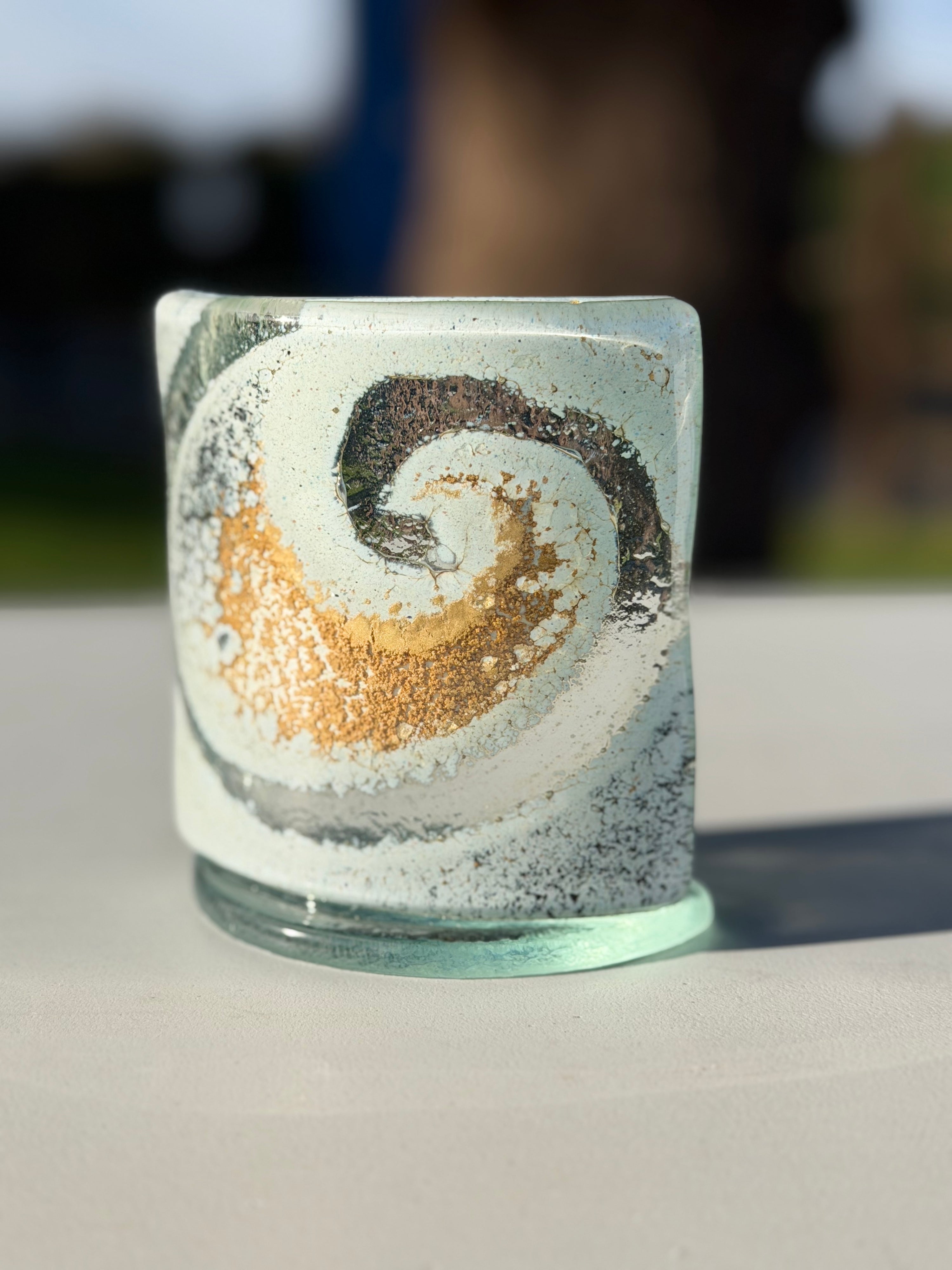 Gold Fused Glass Curved Candle Screen