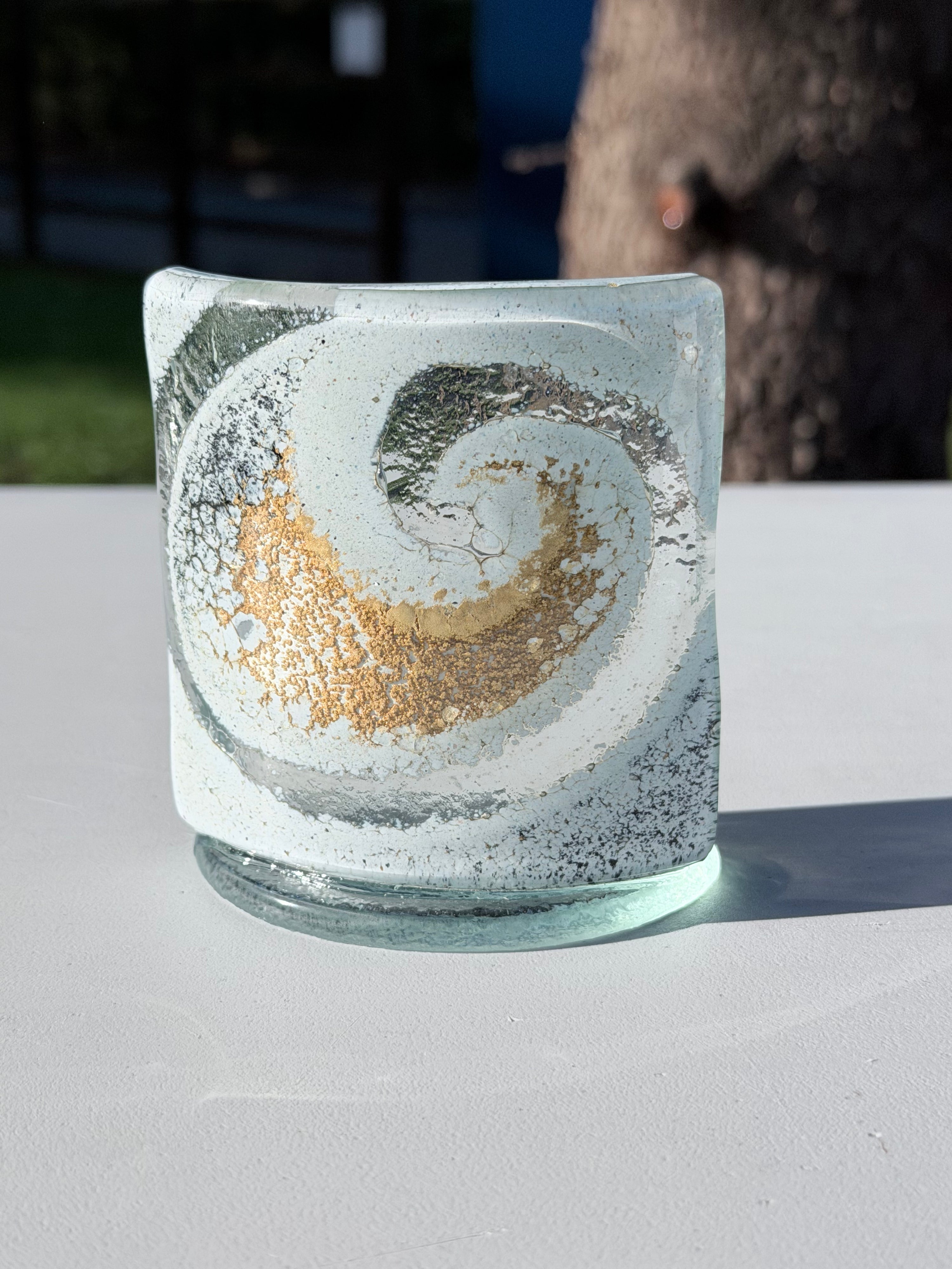 Gold Fused Glass Curved Candle Screen