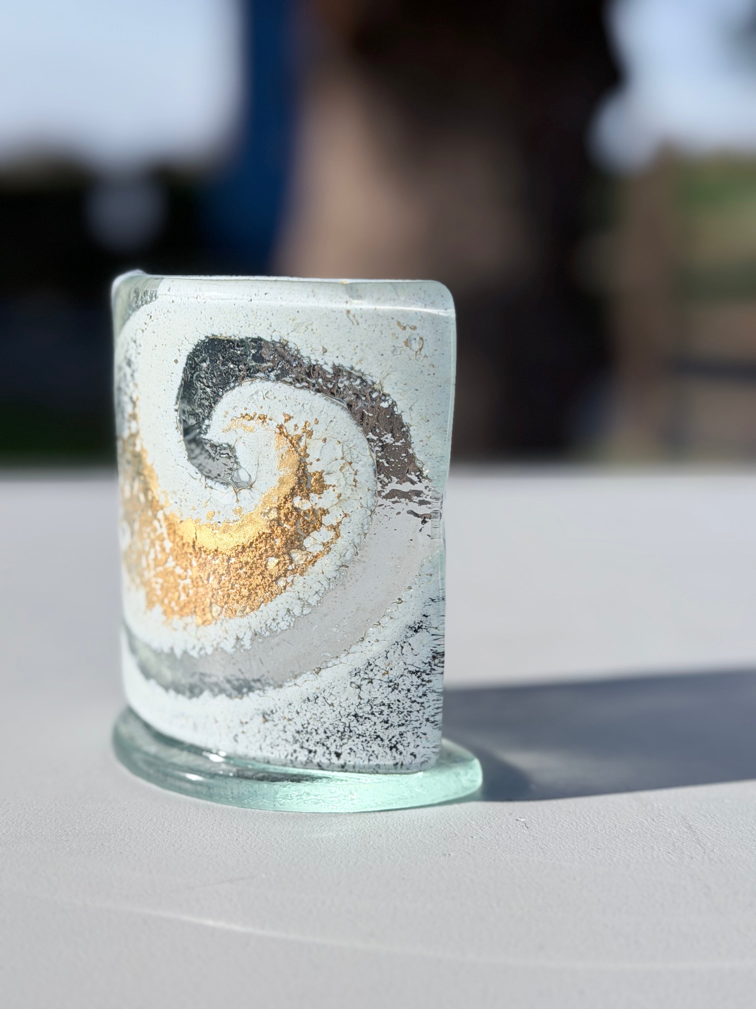 Gold Fused Glass Curved Candle Screen