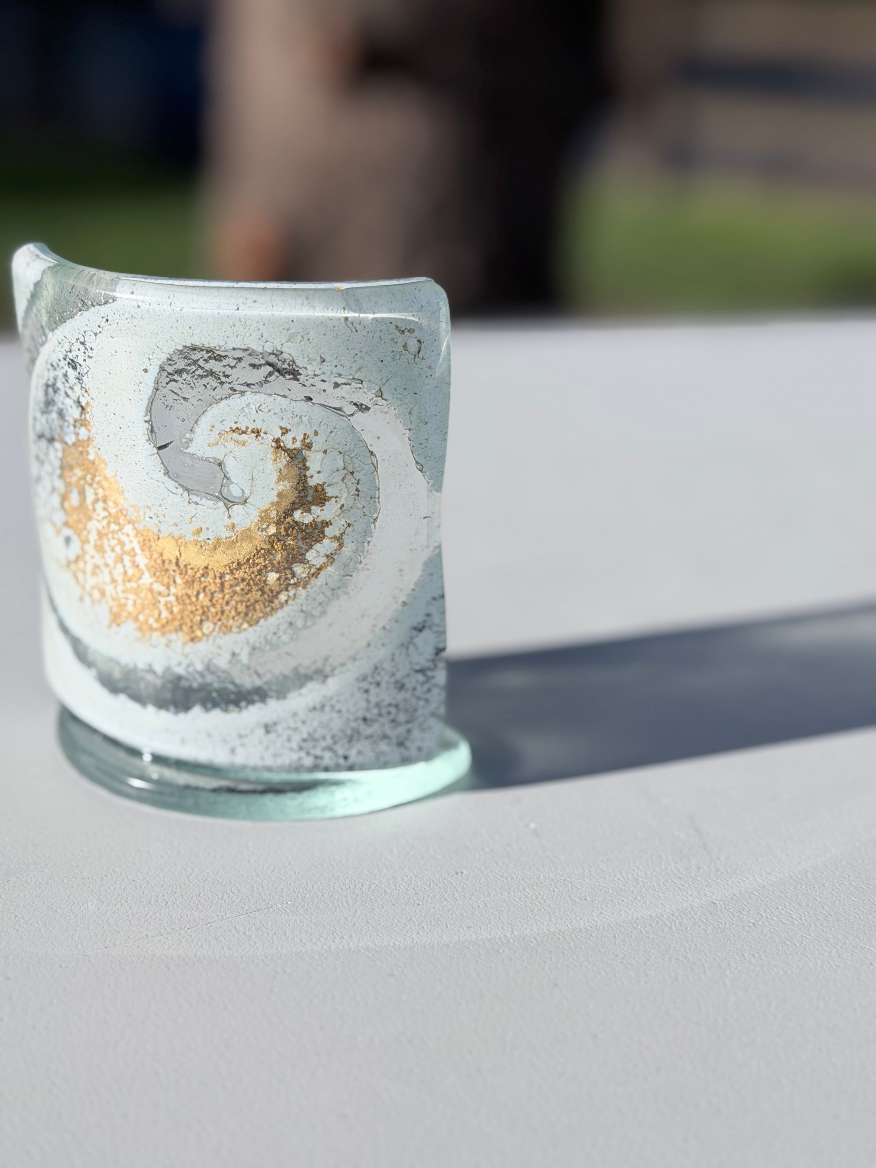 Gold Fused Glass Curved Candle Screen