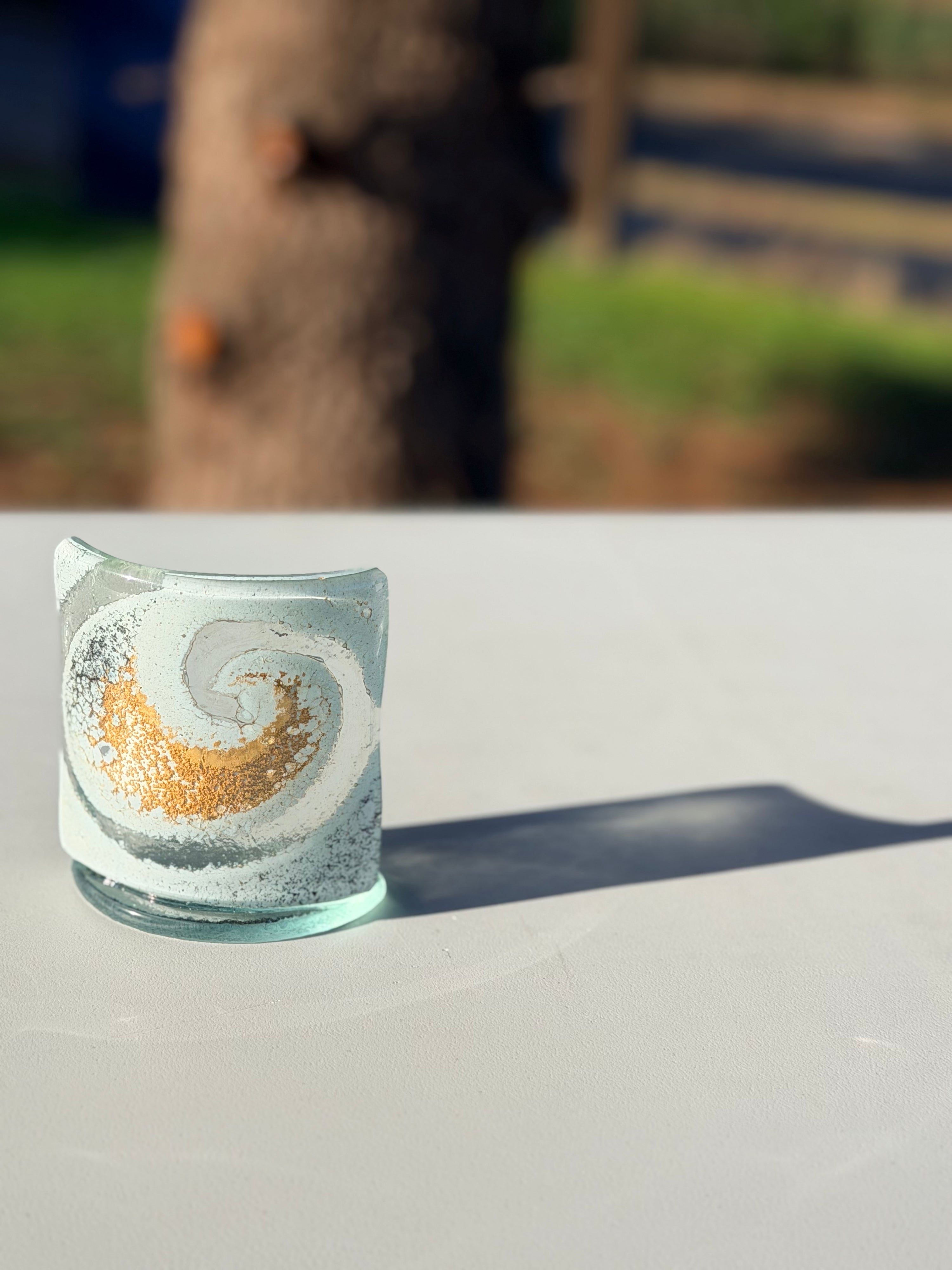 Gold Fused Glass Curved Candle Screen