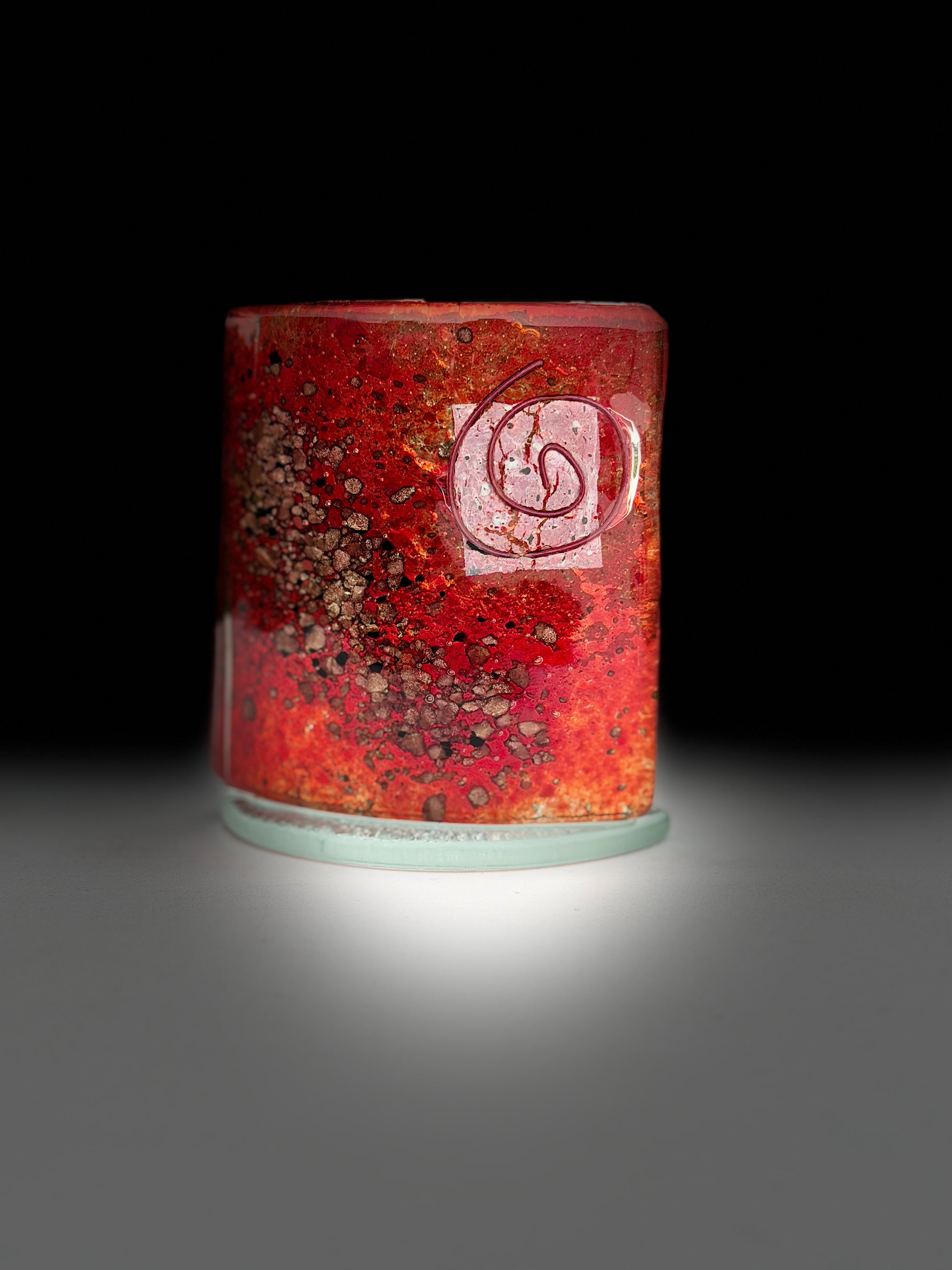 Red & Platinum Fused Glass Curved Candle Screen