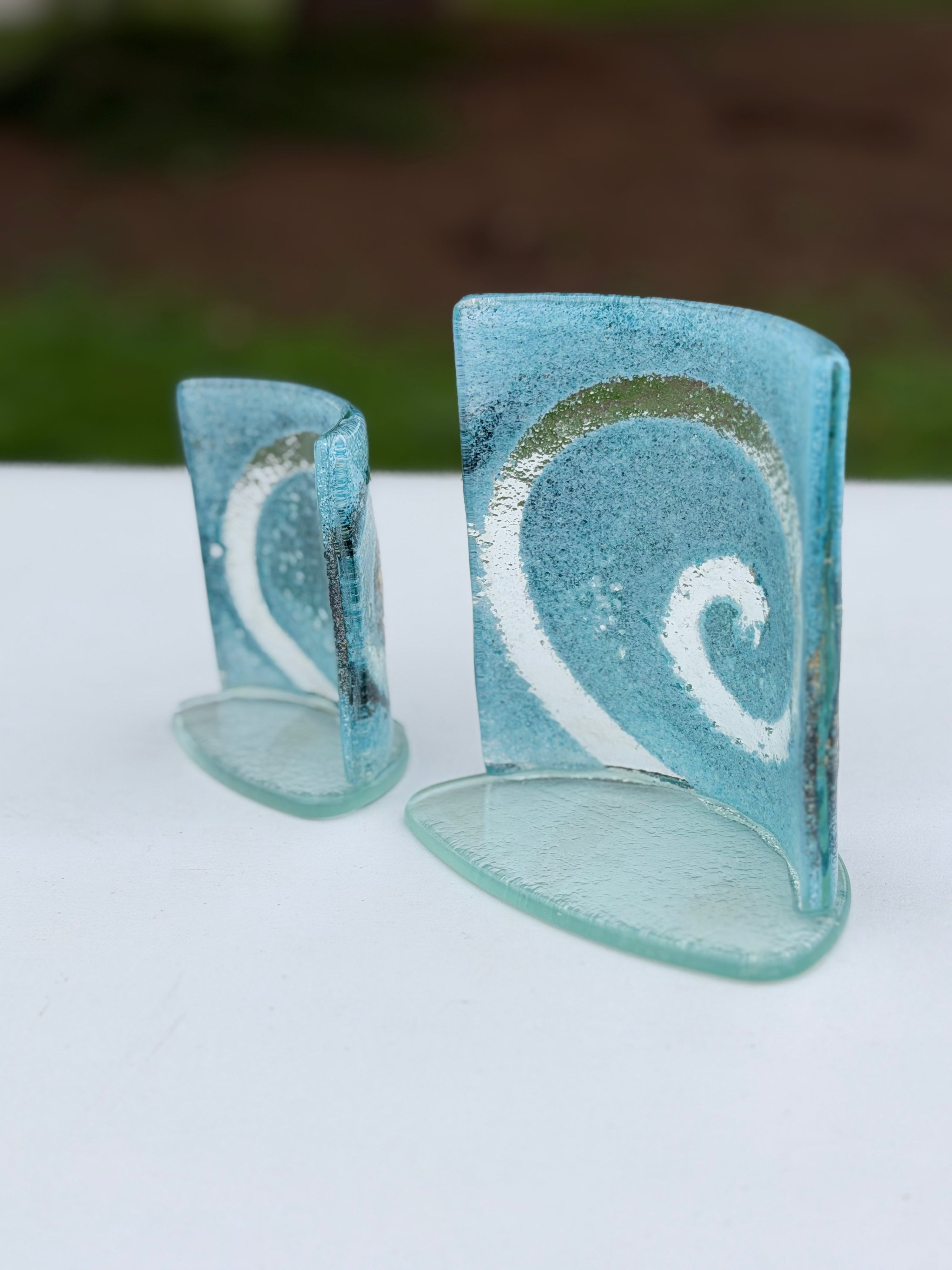 Blue & Gold Fused Glass Curved Candle Screen
