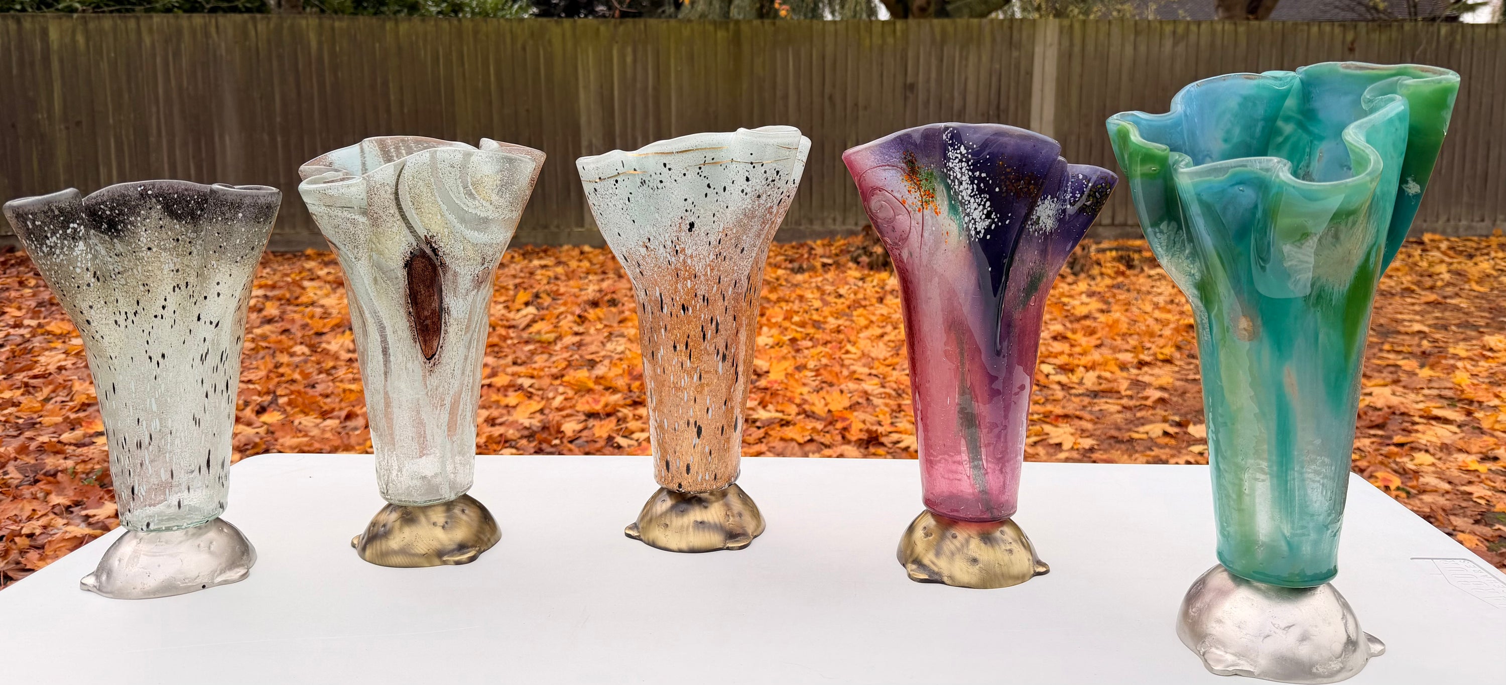Tricolore Mauve Fused Glass Drape Vase