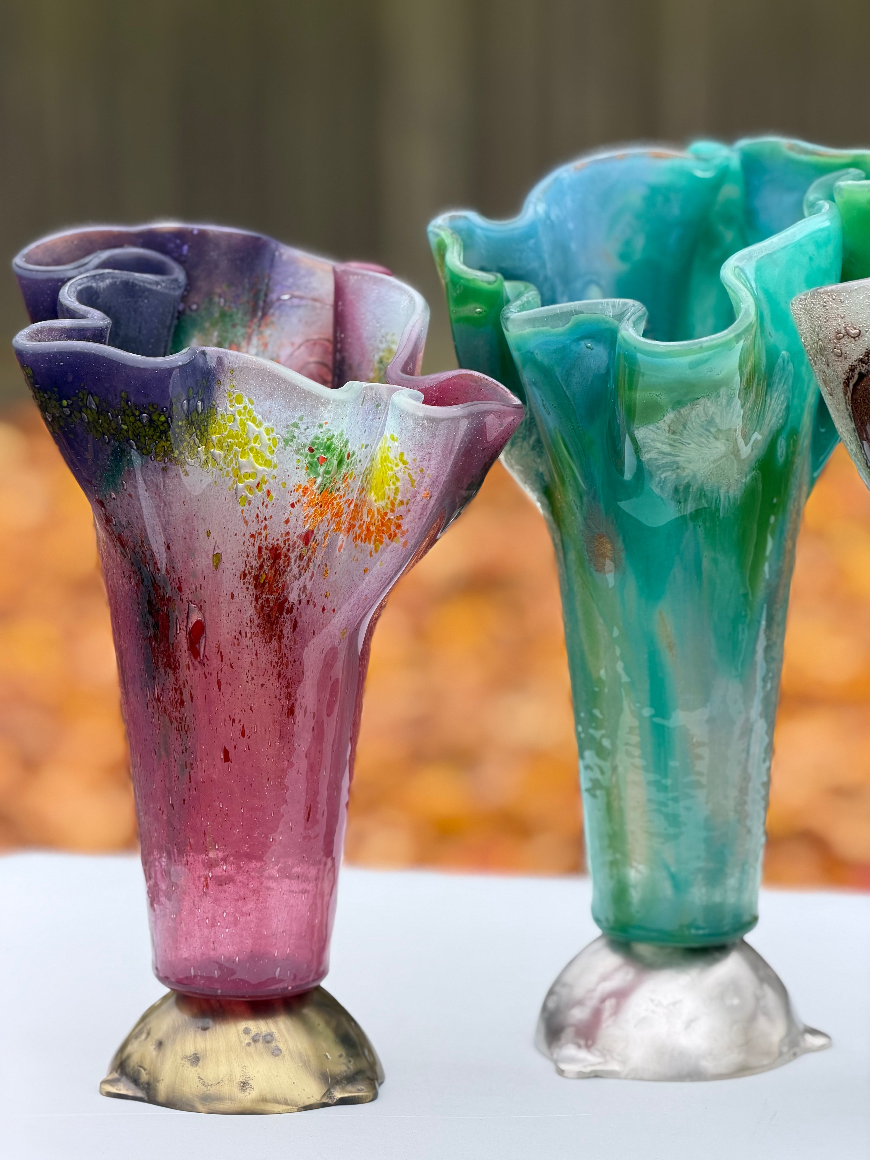 Tricolore Mauve Fused Glass Drape Vase