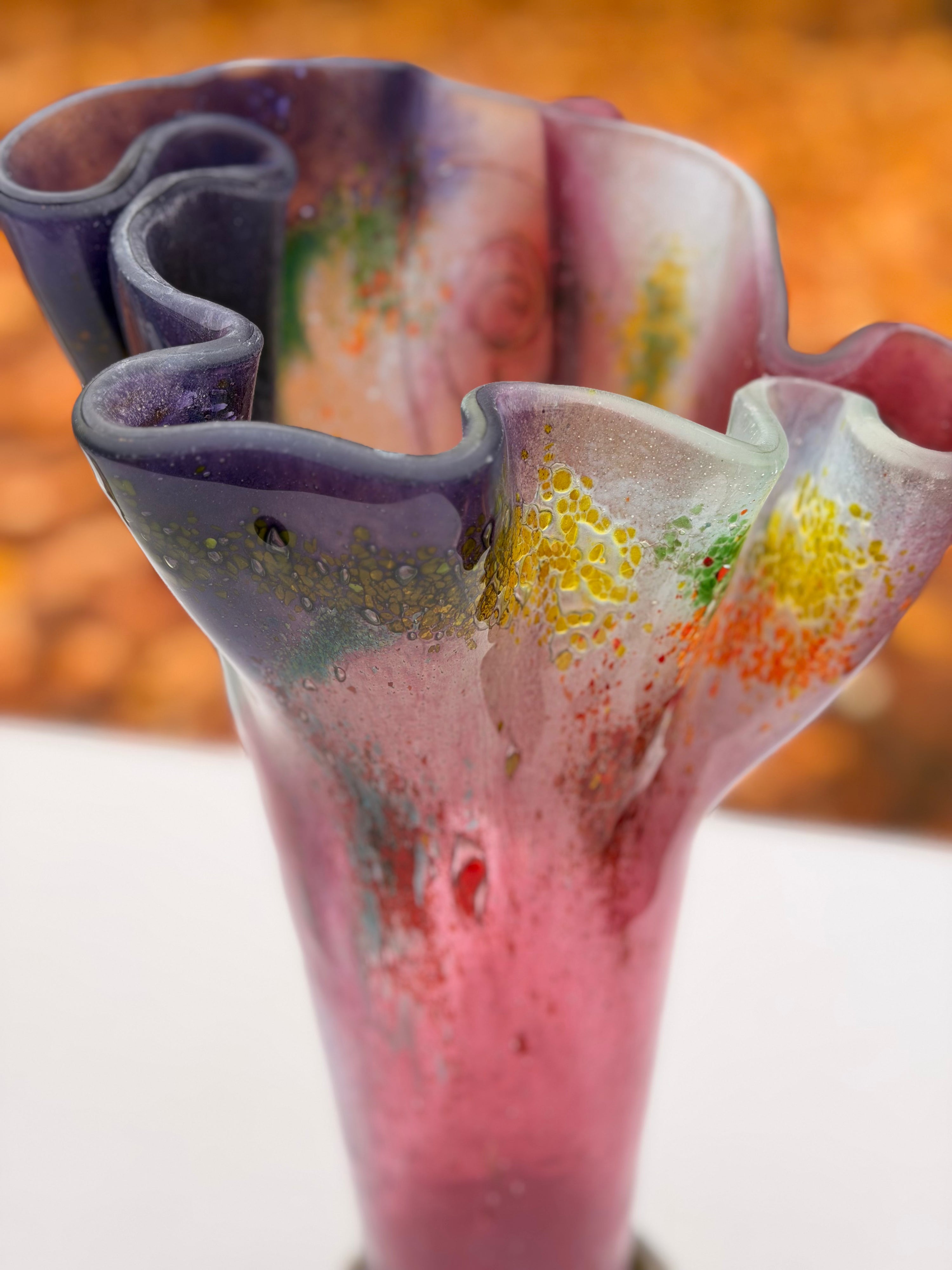 Tricolore Mauve Fused Glass Drape Vase