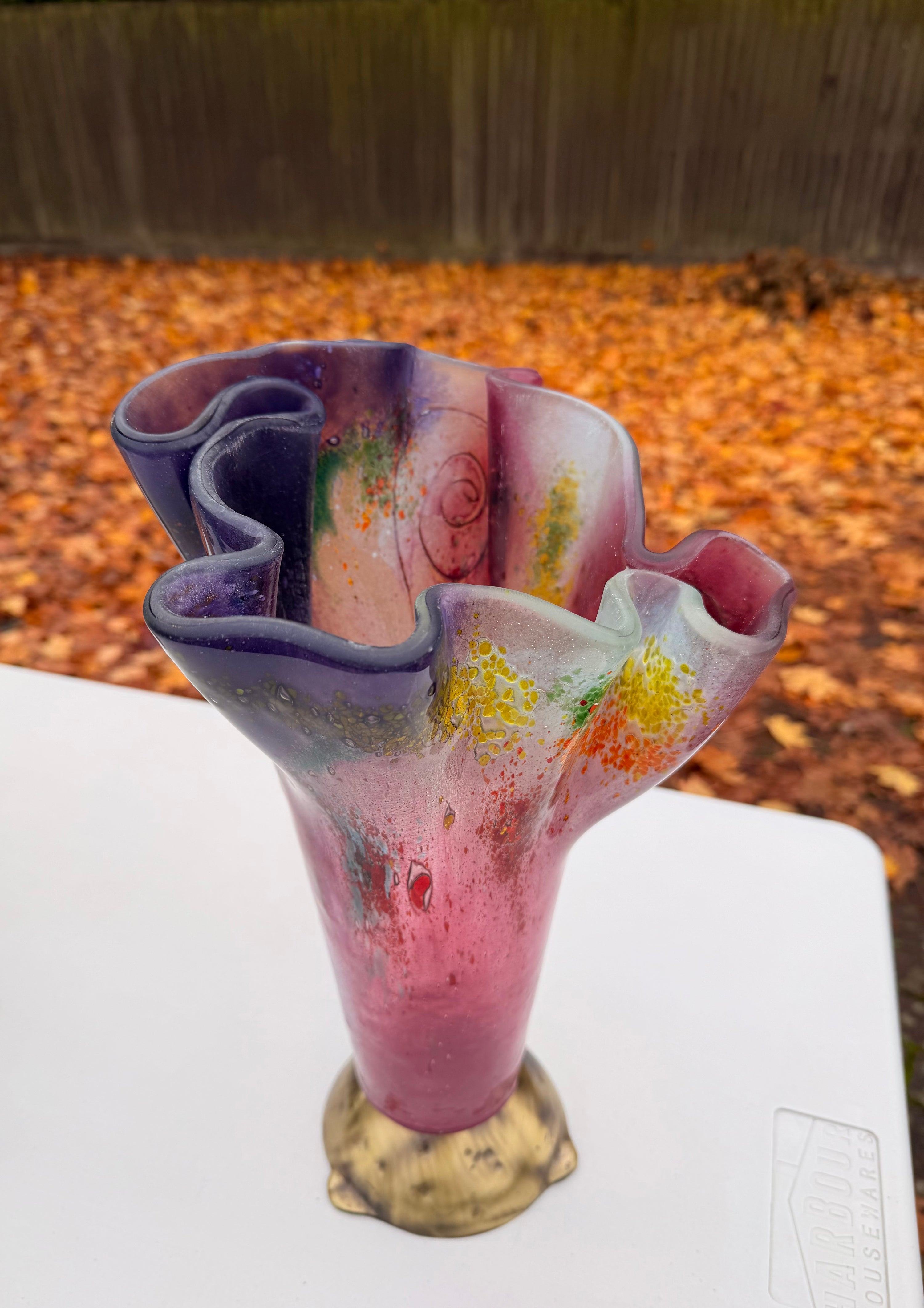 Tricolore Mauve Fused Glass Drape Vase