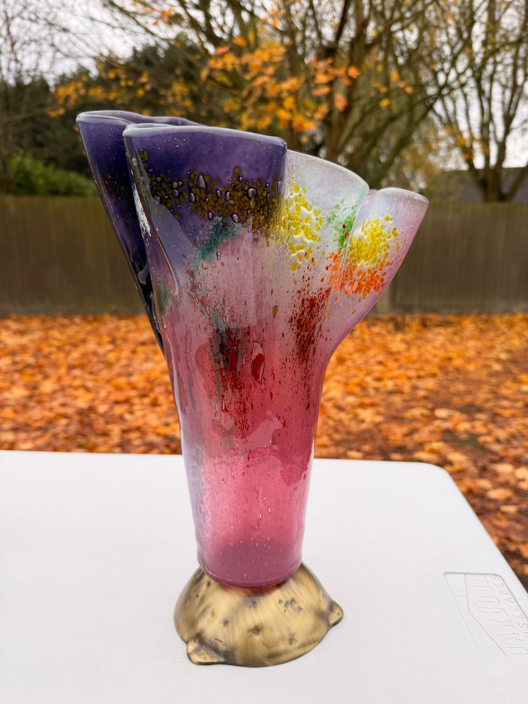 Tricolore Mauve Fused Glass Drape Vase
