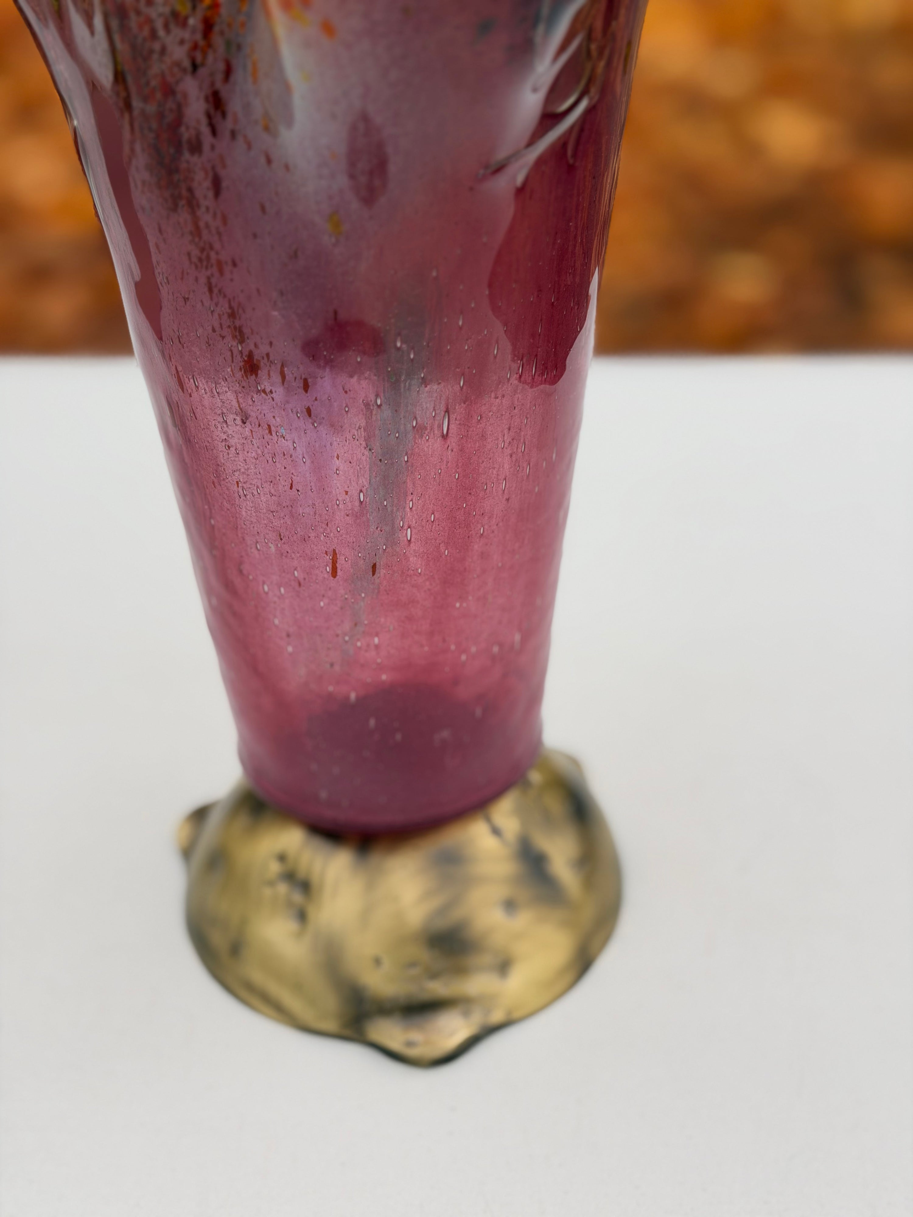 Tricolore Mauve Fused Glass Drape Vase