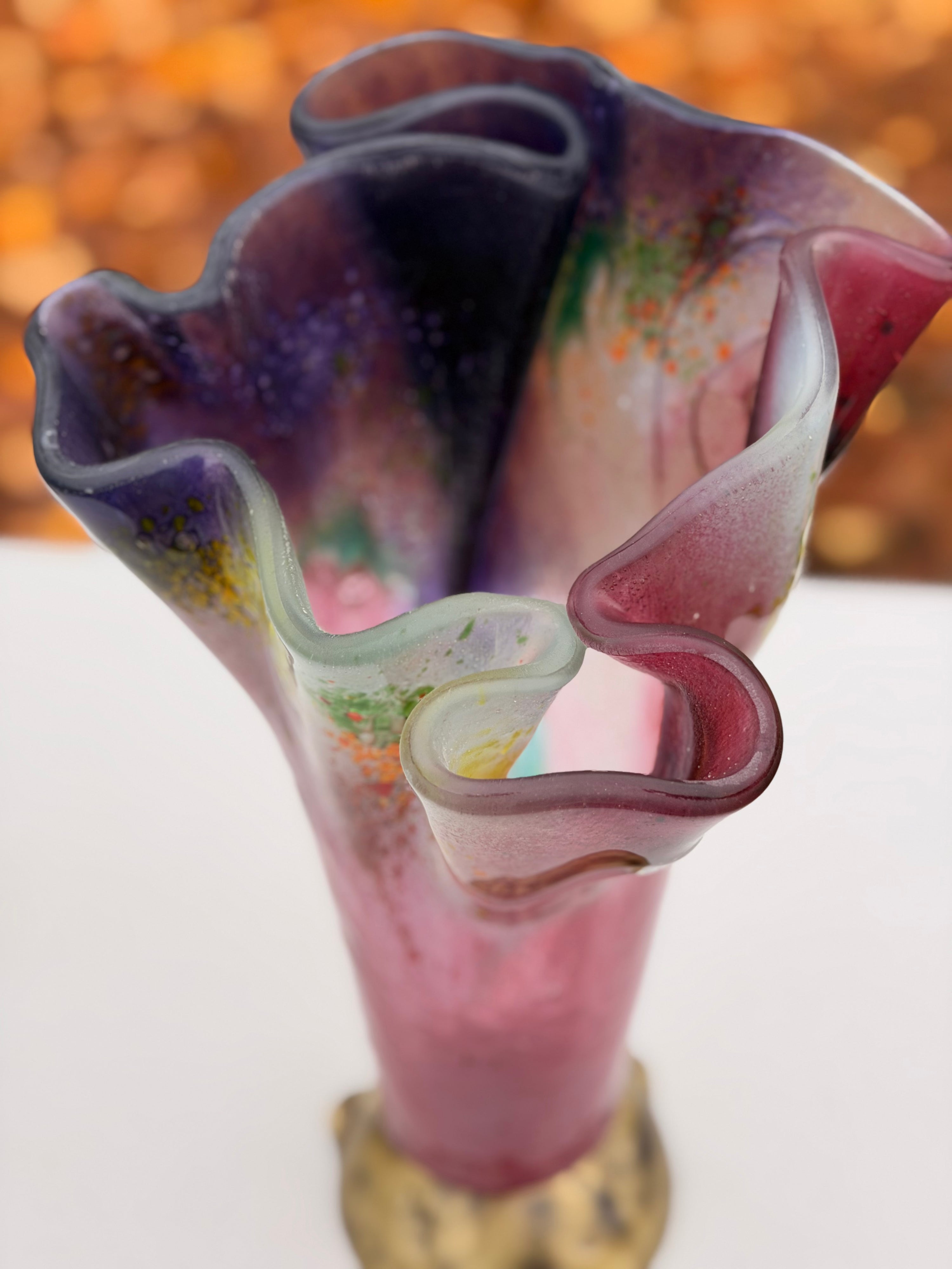 Tricolore Mauve Fused Glass Drape Vase
