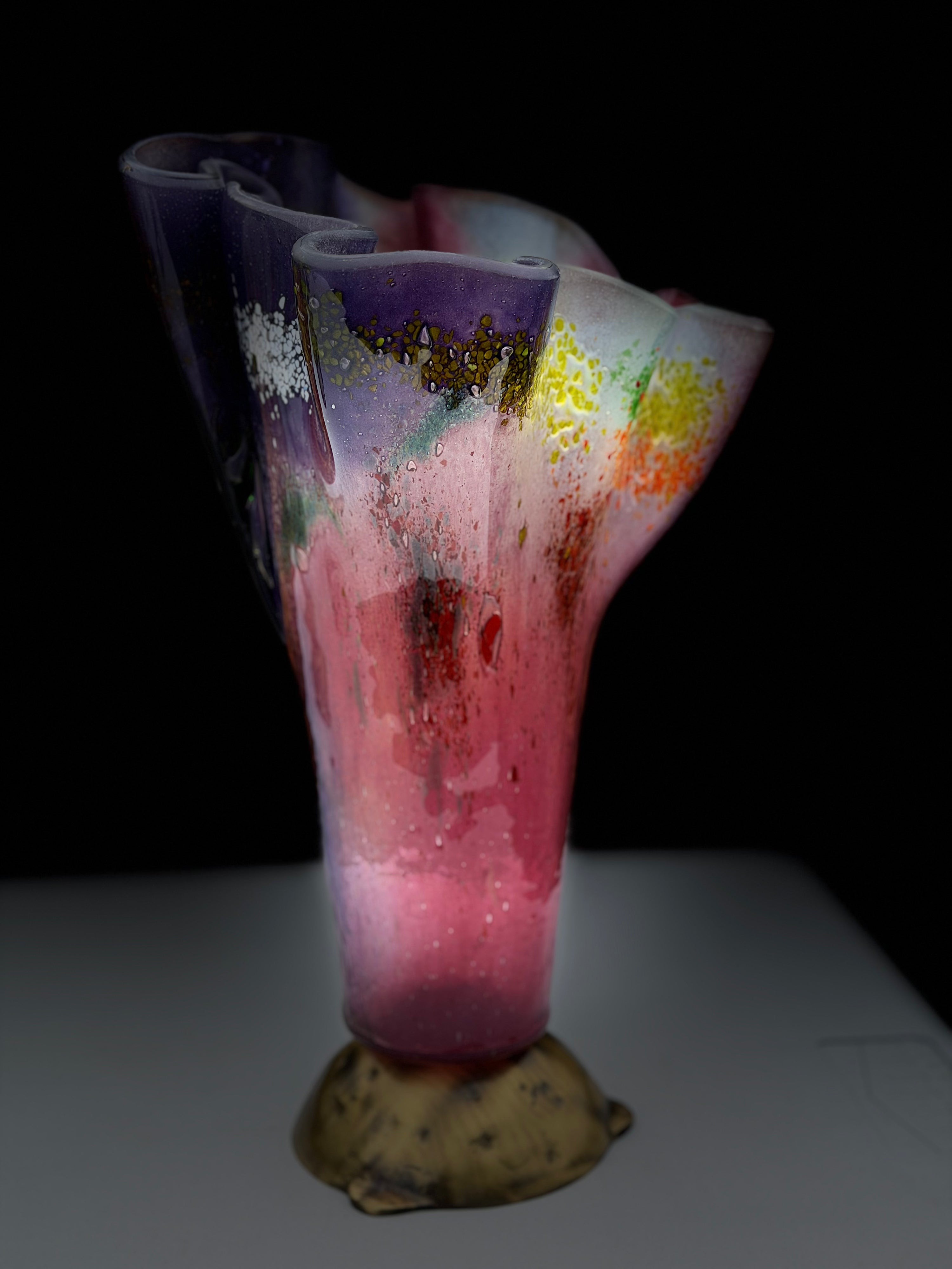 Tricolore Mauve Fused Glass Drape Vase