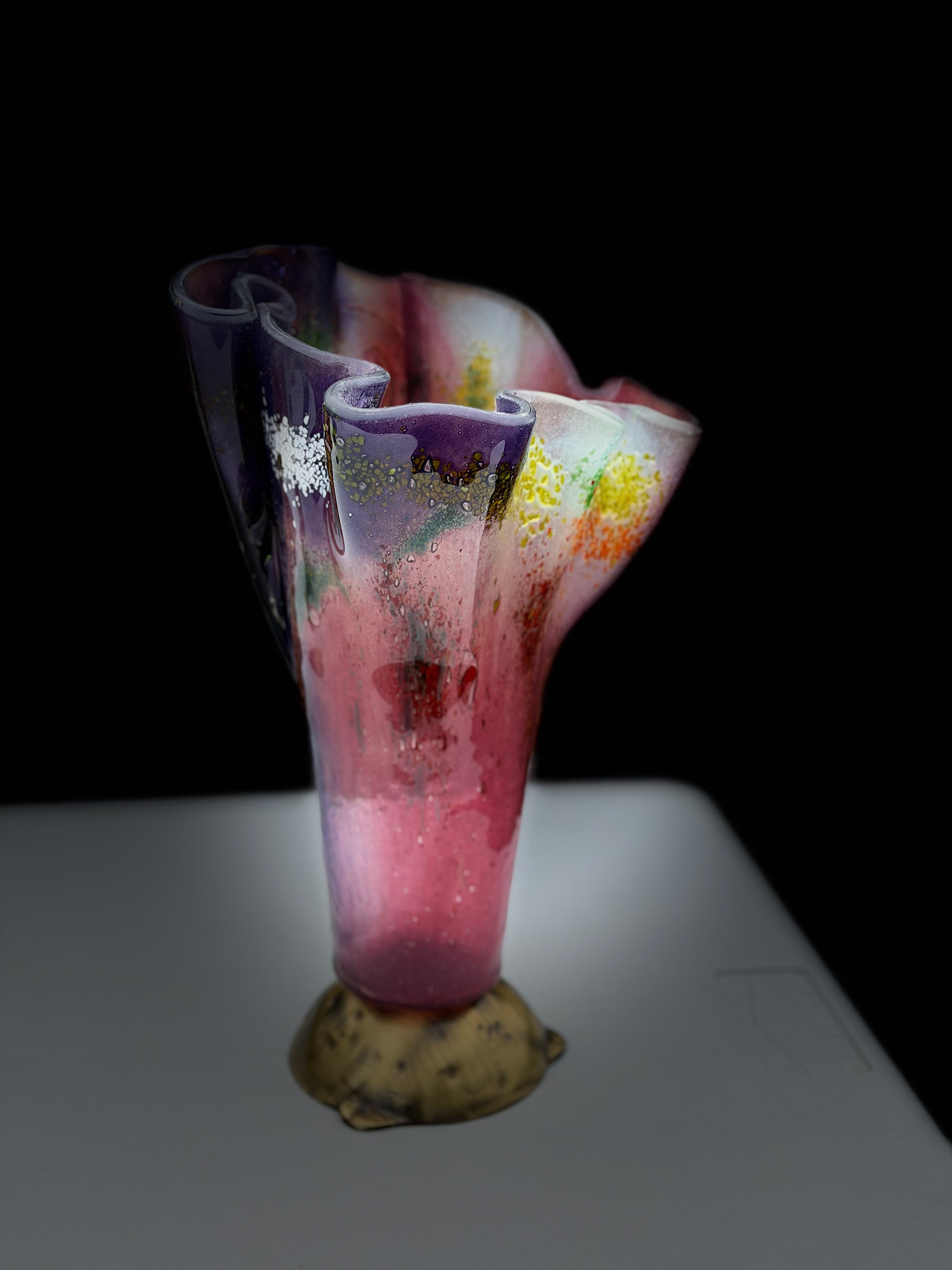 Tricolore Mauve Fused Glass Drape Vase