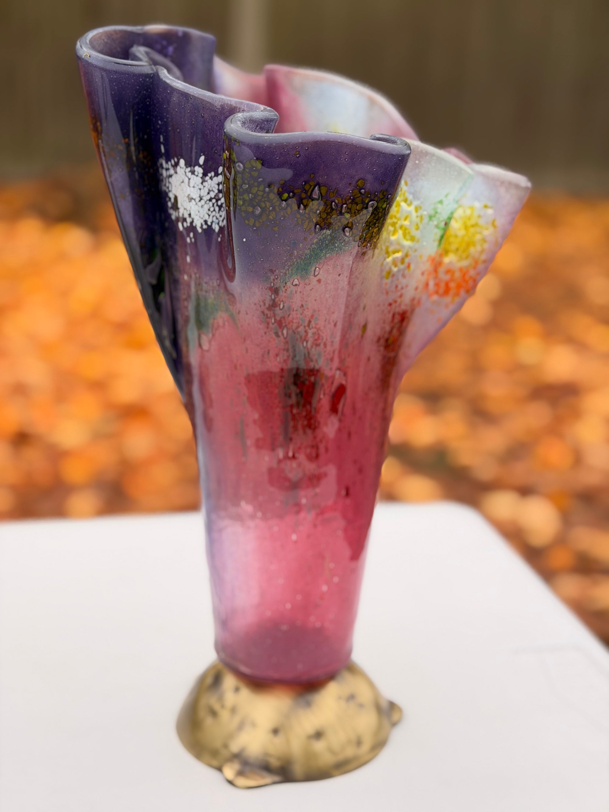 Tricolore Mauve Fused Glass Drape Vase