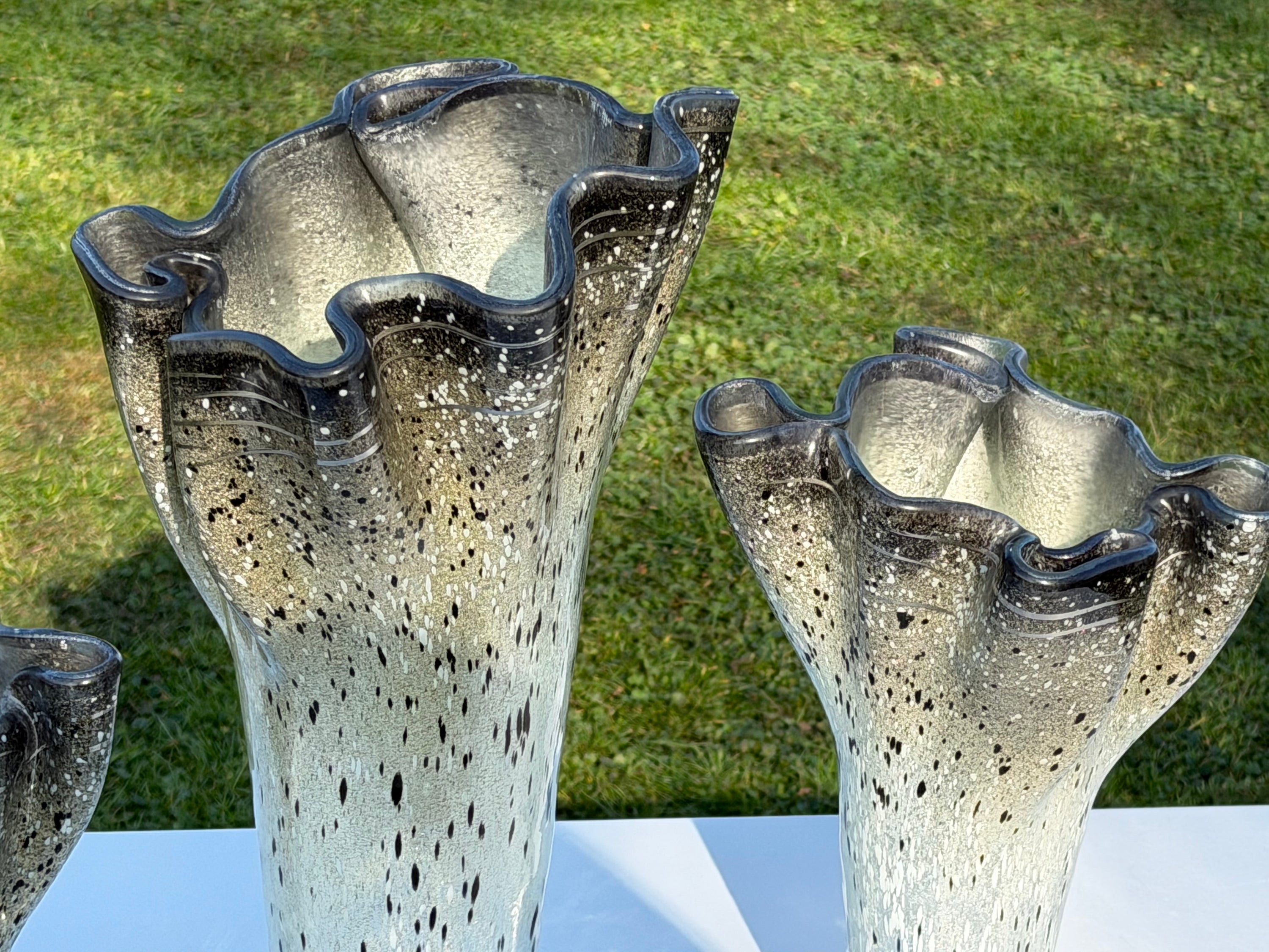 Silver, Grey & Platinum Fused Glass Drape Vase