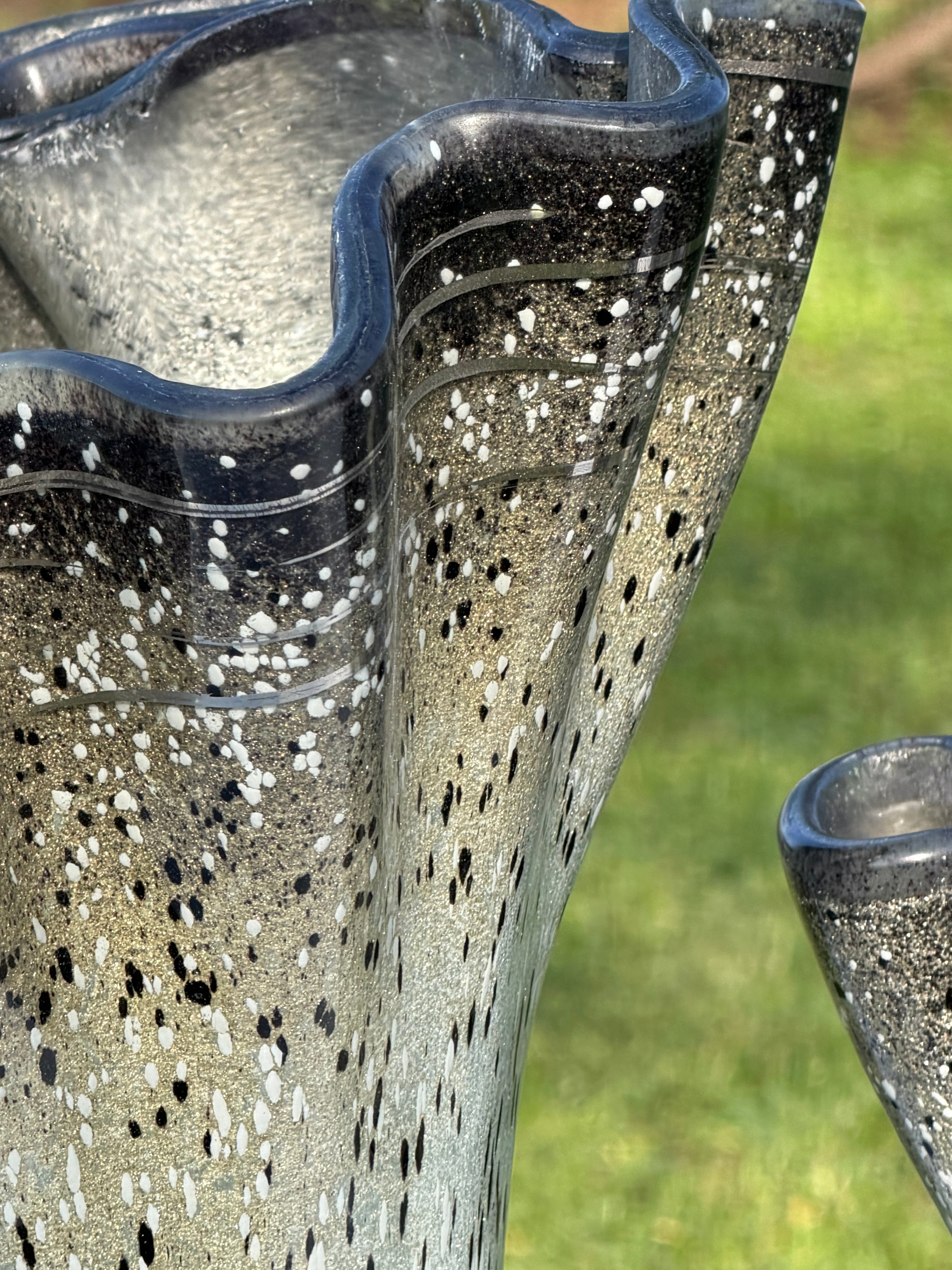 Silver, Grey & Platinum Fused Glass Drape Vase