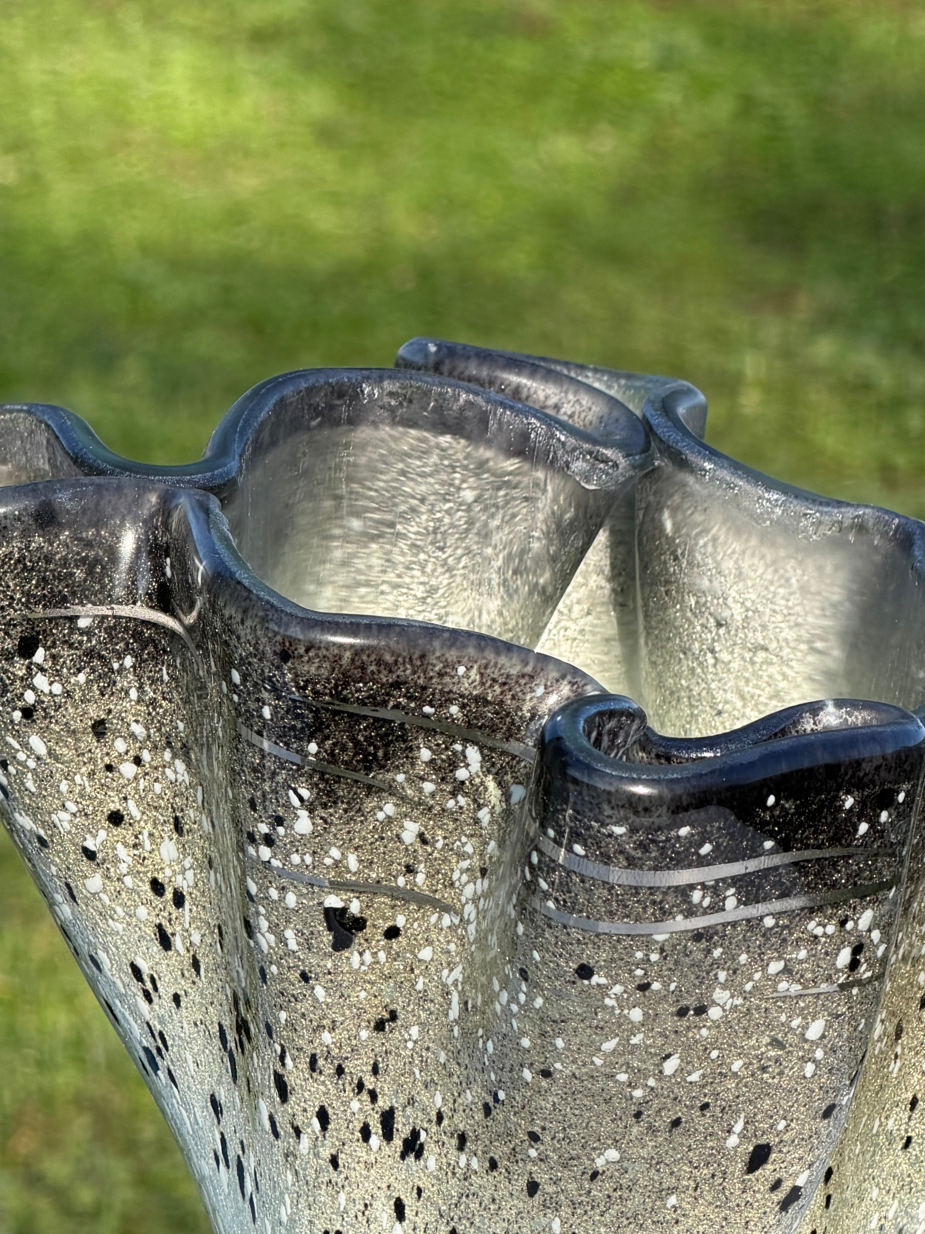 Silver, Grey & Platinum Fused Glass Drape Vase