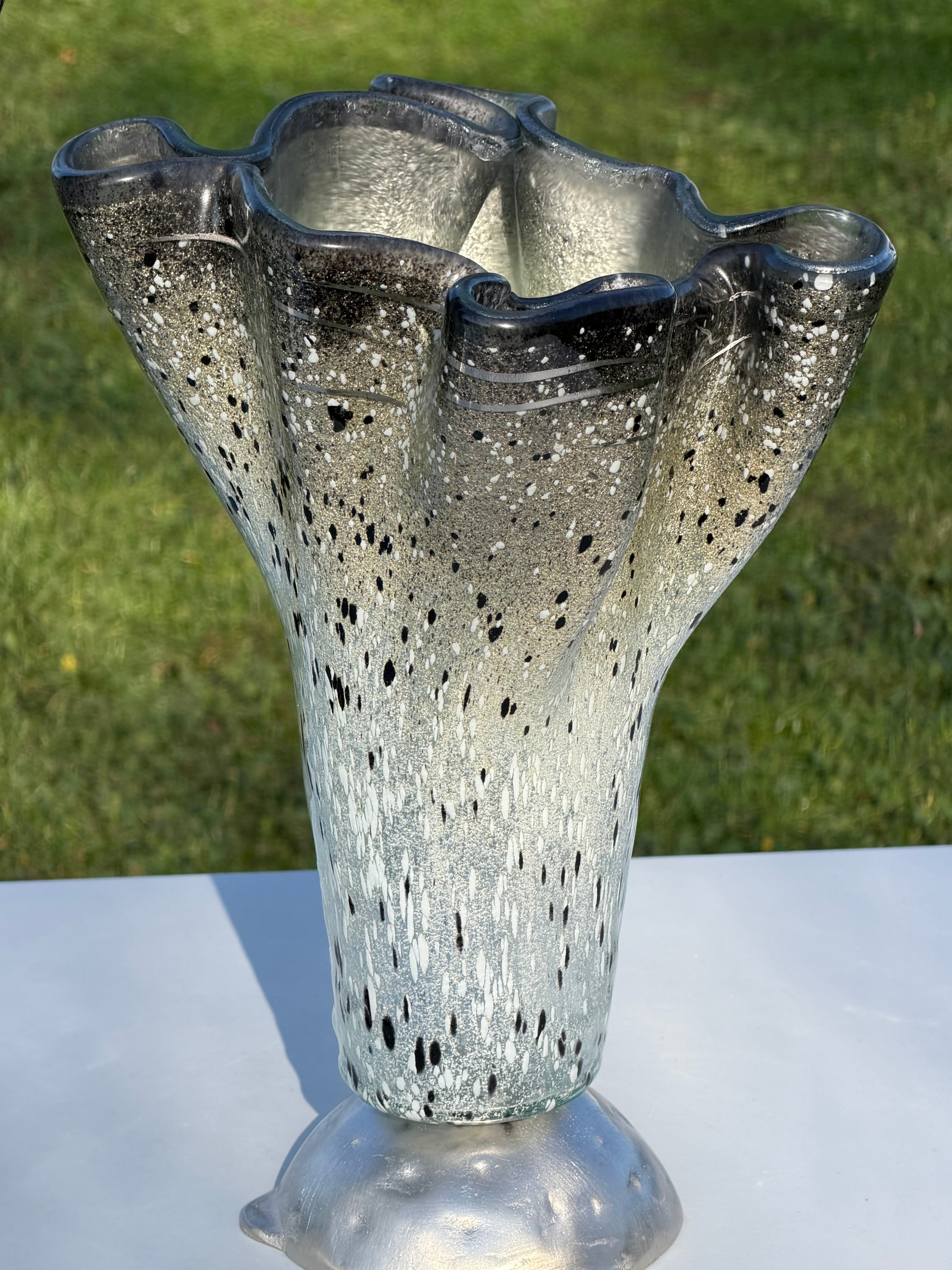 Silver, Grey & Platinum Fused Glass Drape Vase