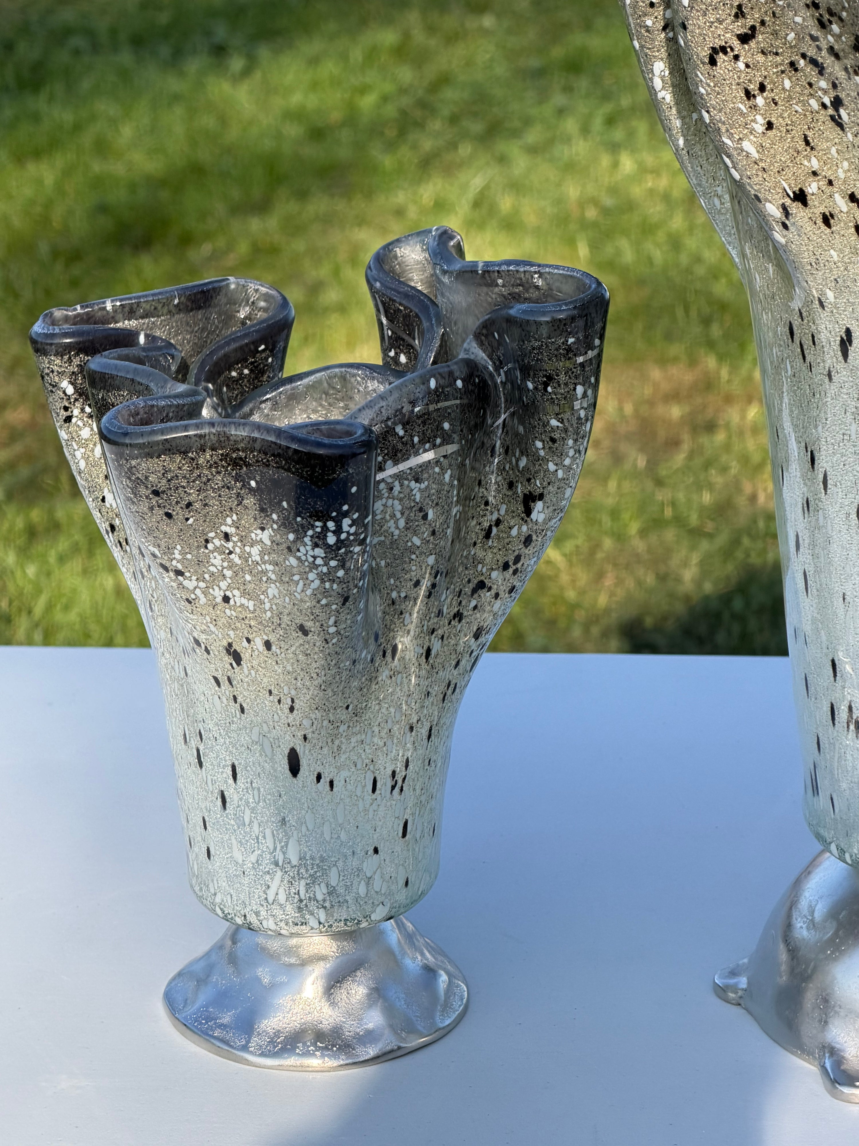 Silver, Grey & Platinum Fused Glass Drape Vase