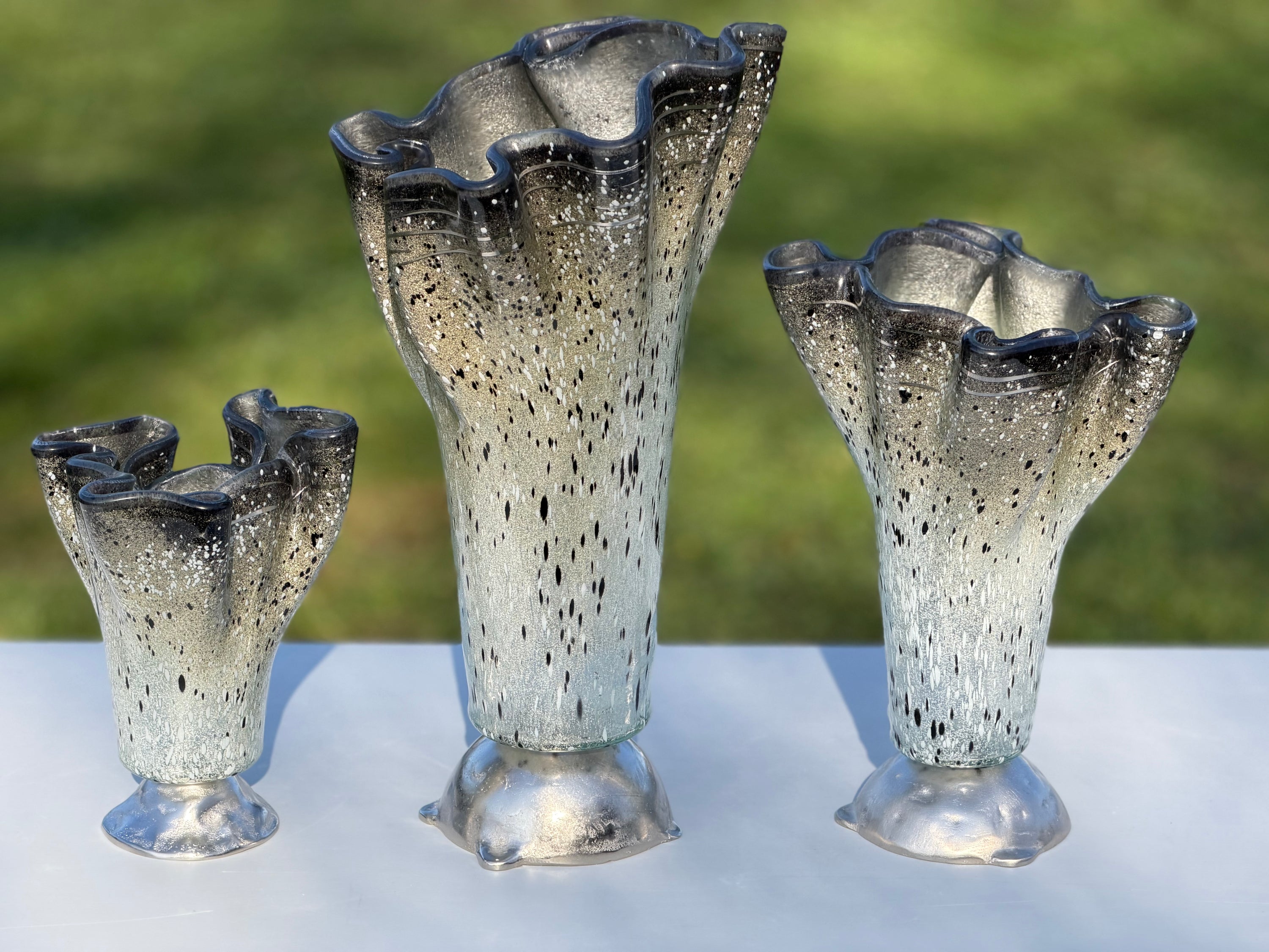 Silver, Grey & Platinum Fused Glass Drape Vase