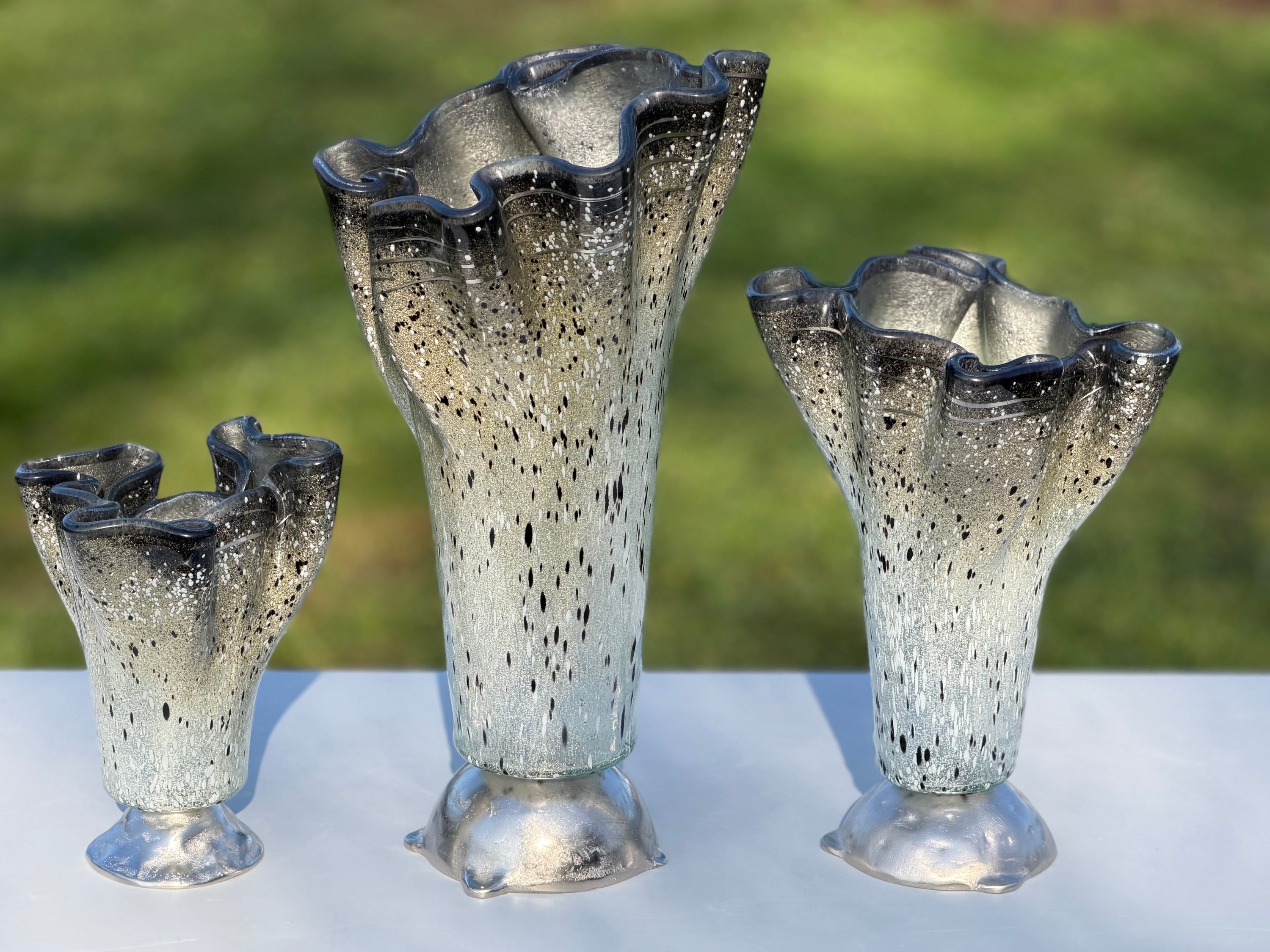 Silver, Grey & Platinum Fused Glass Drape Vase