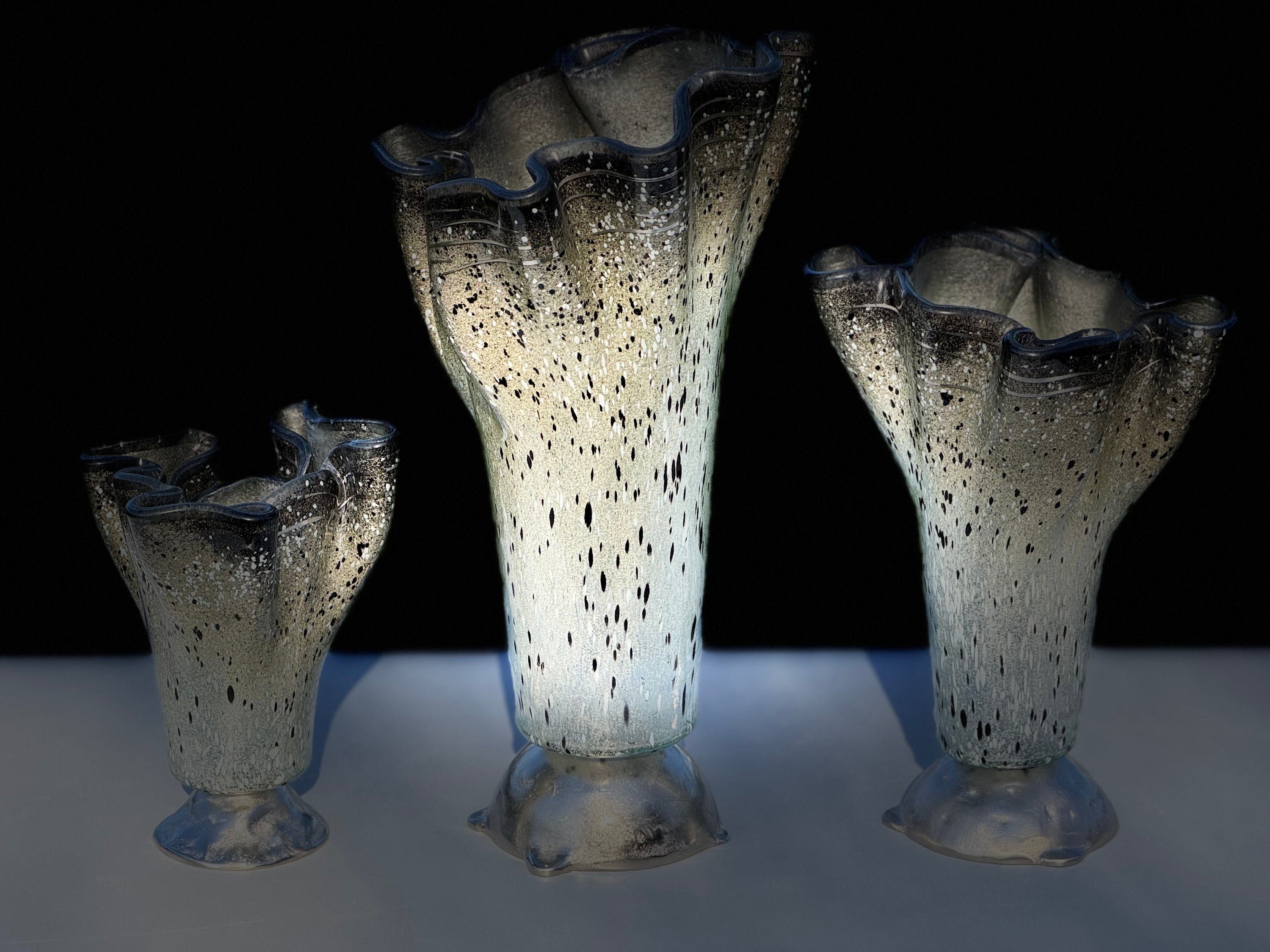 Silver, Grey & Platinum Fused Glass Drape Vase