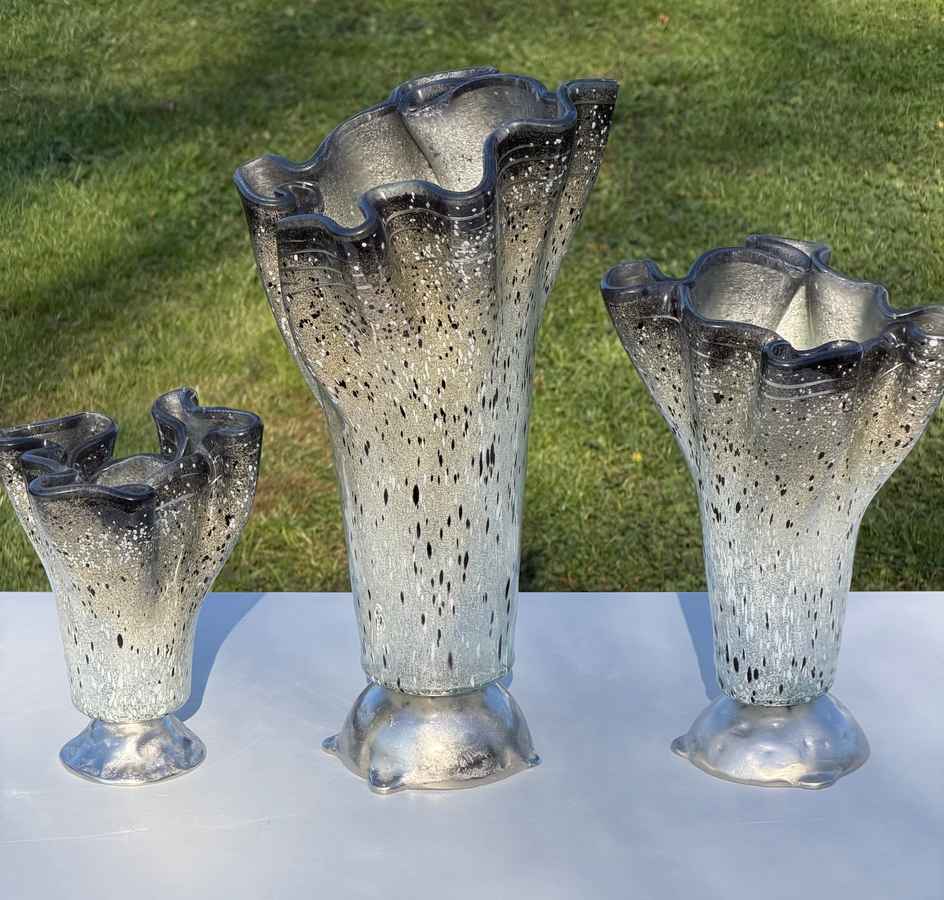 Silver, Grey & Platinum Fused Glass Drape Vase