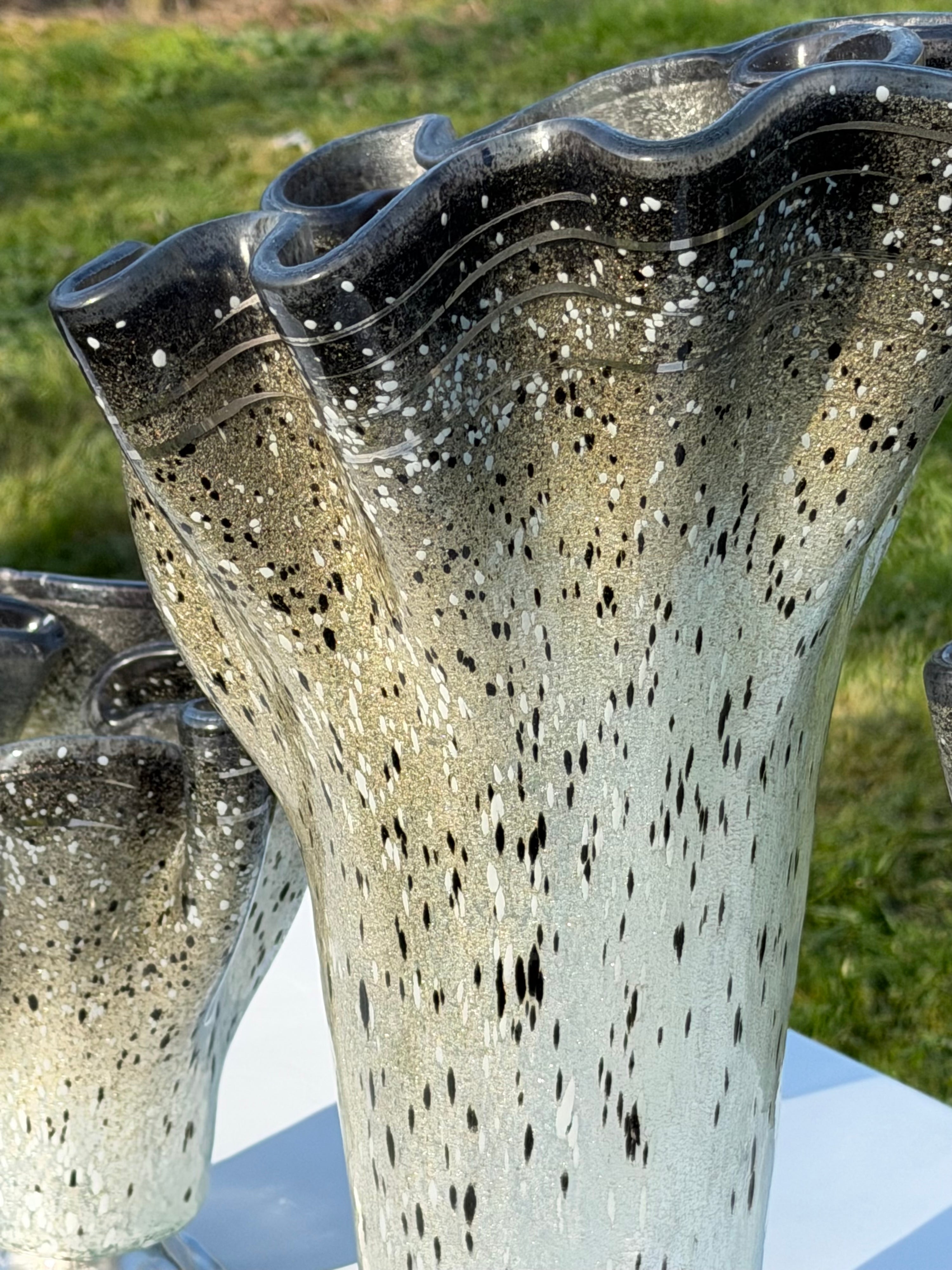 Silver, Grey & Platinum Fused Glass Drape Vase