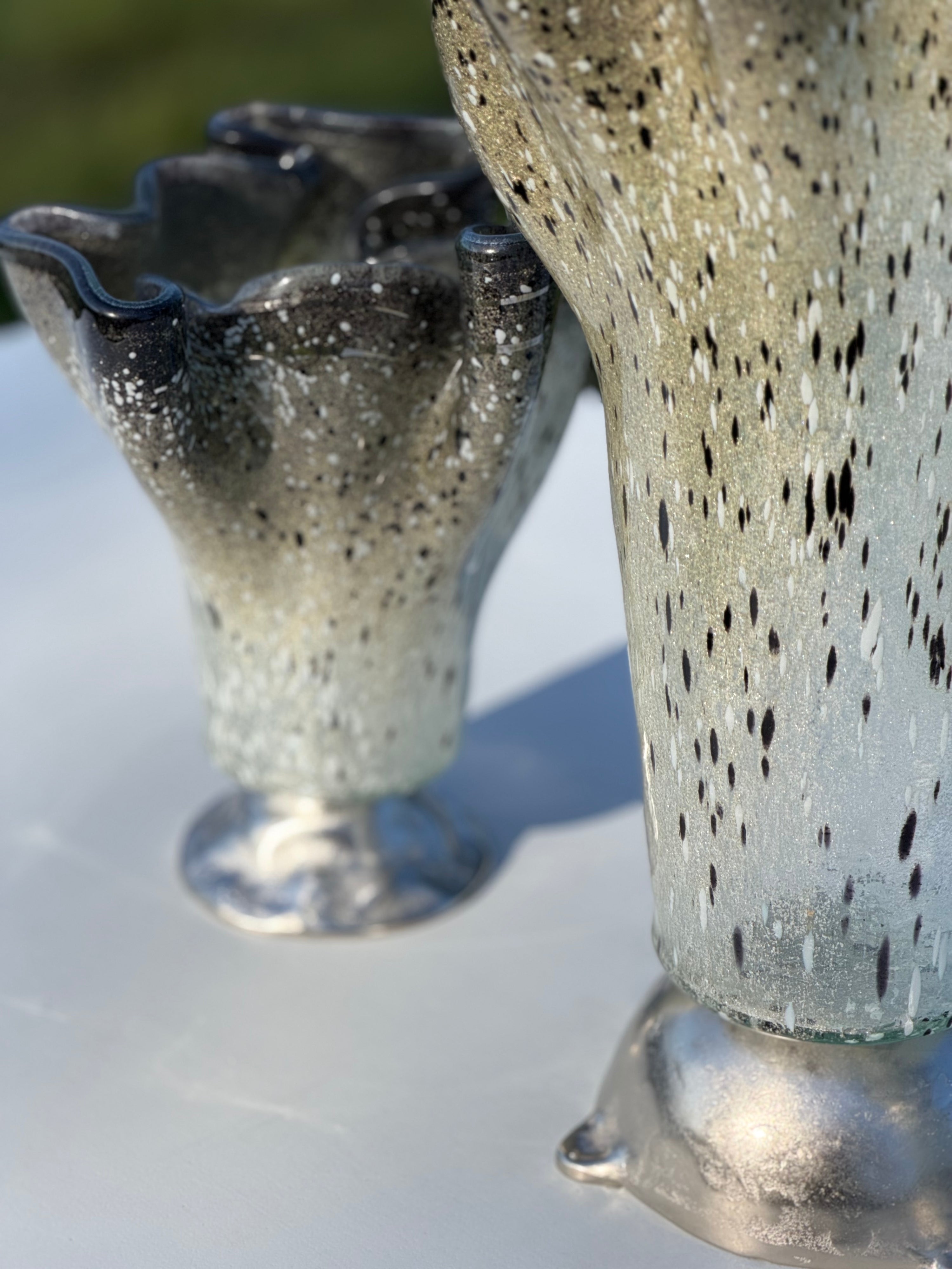 Silver, Grey & Platinum Fused Glass Drape Vase