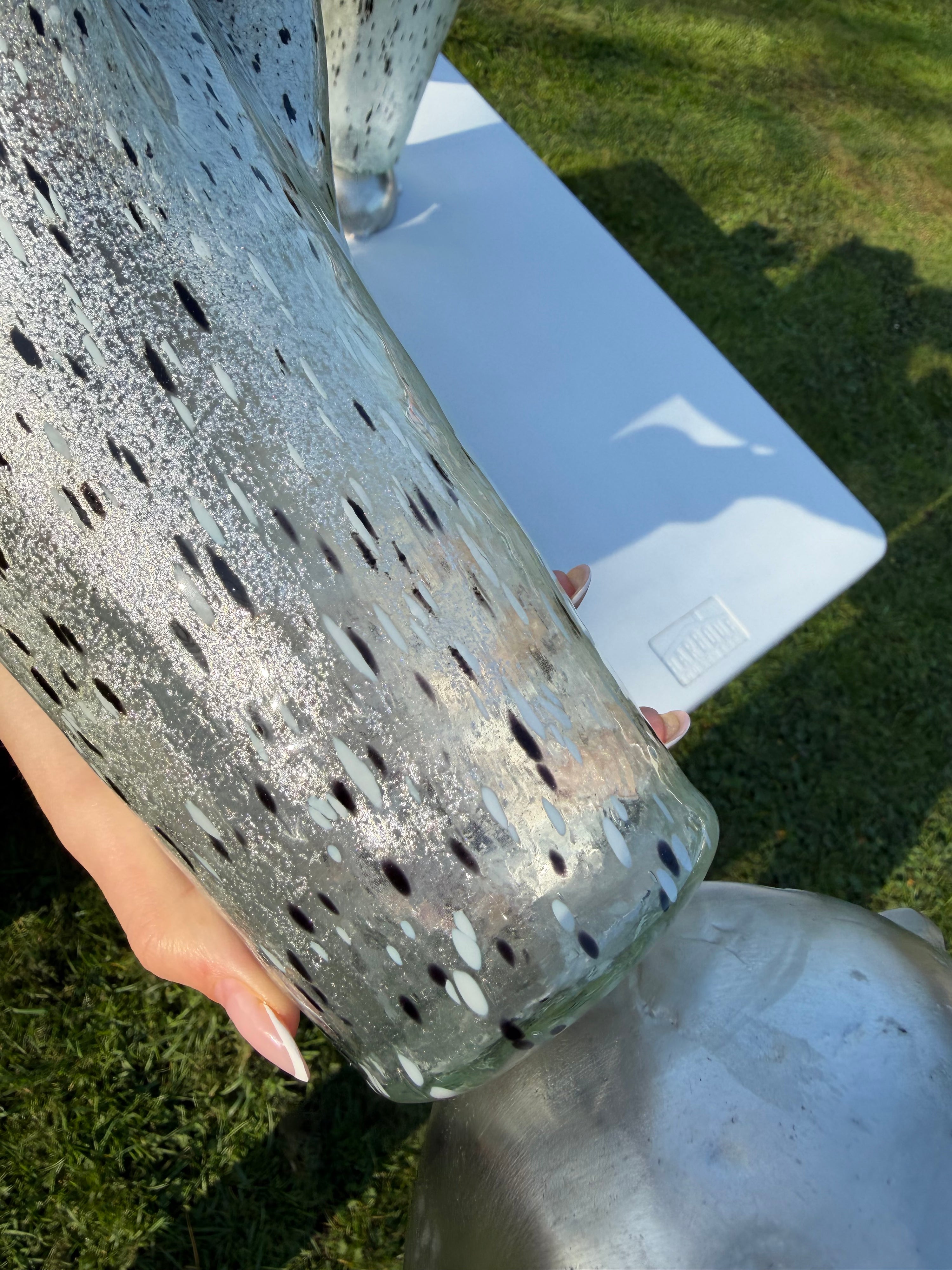 Silver, Grey & Platinum Fused Glass Drape Vase