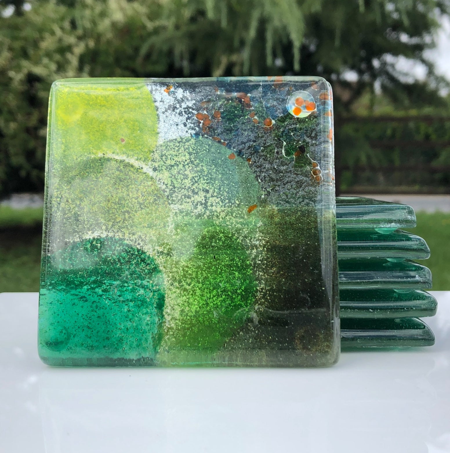 All Green Glass Coasters (Square)