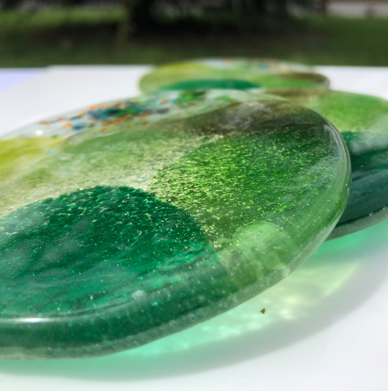 All Green Round Glass Coasters