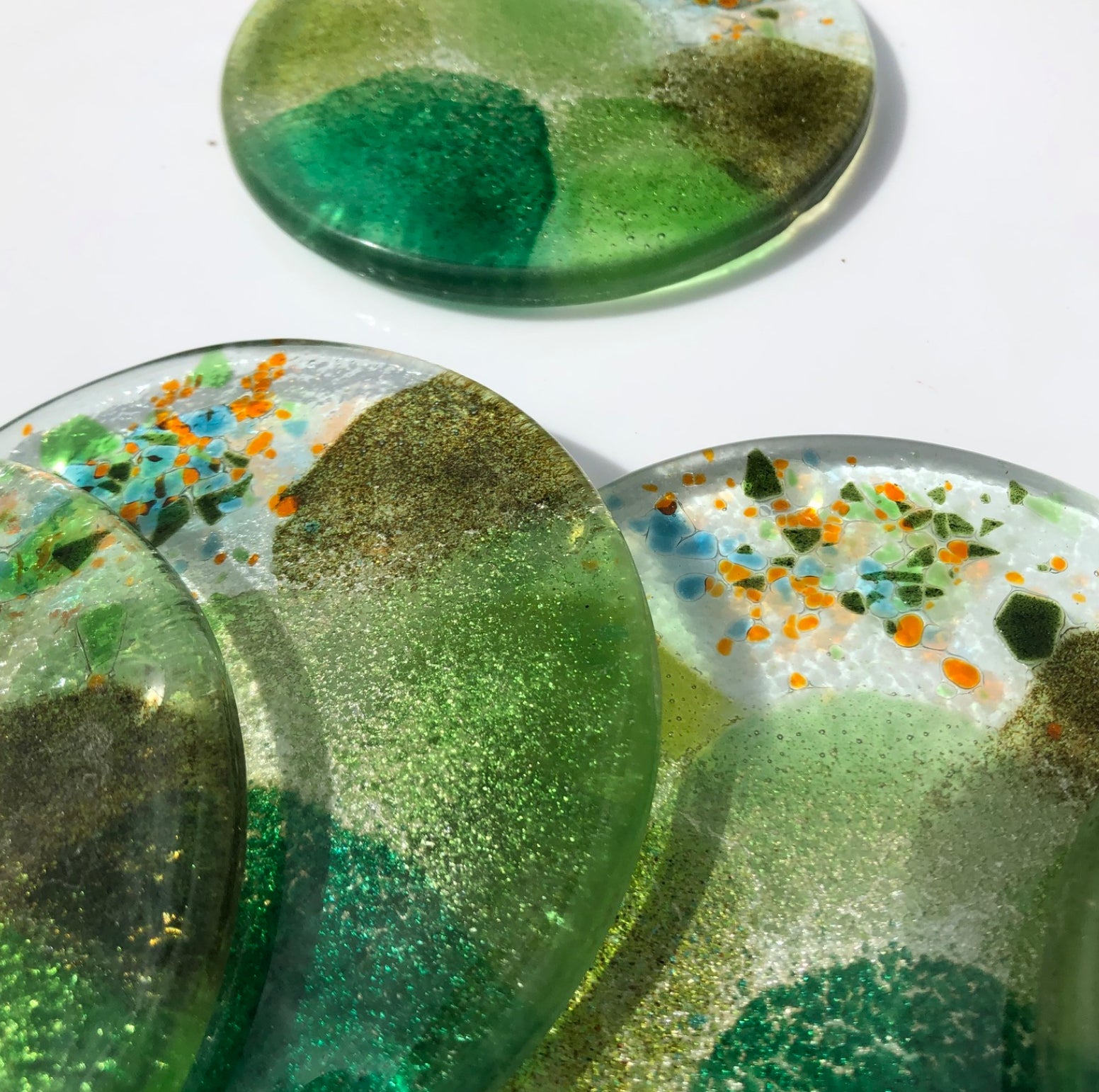 All Green Round Glass Coasters