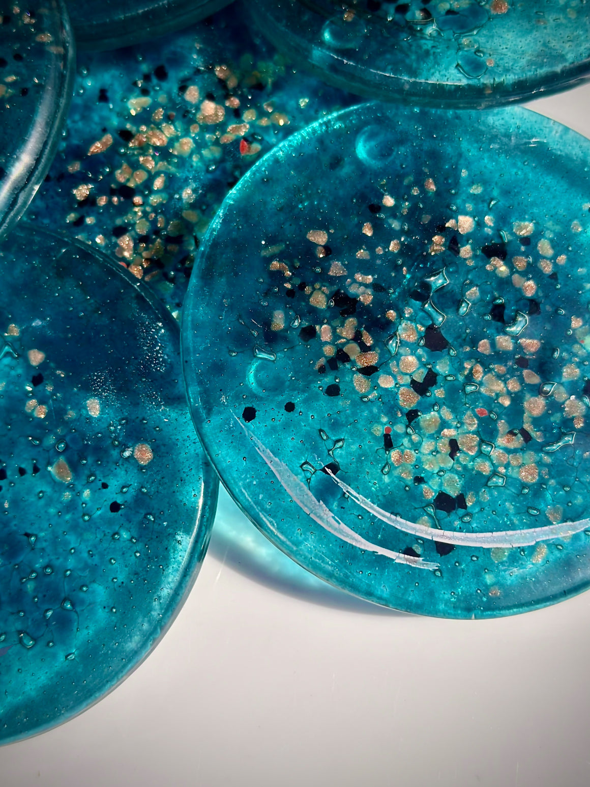 Aqua & Platinum Round Glass Coasters