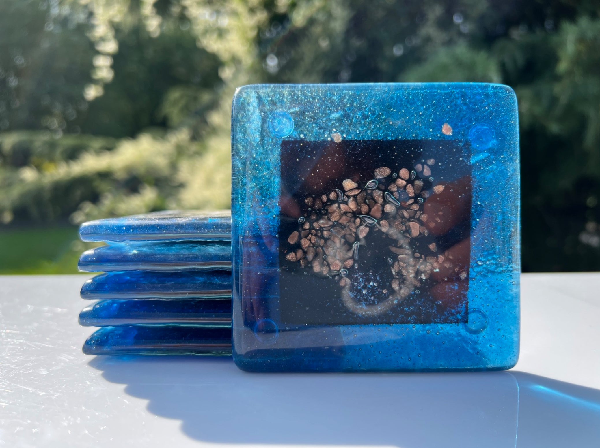 Fedra Blue Glass Coasters (Square)