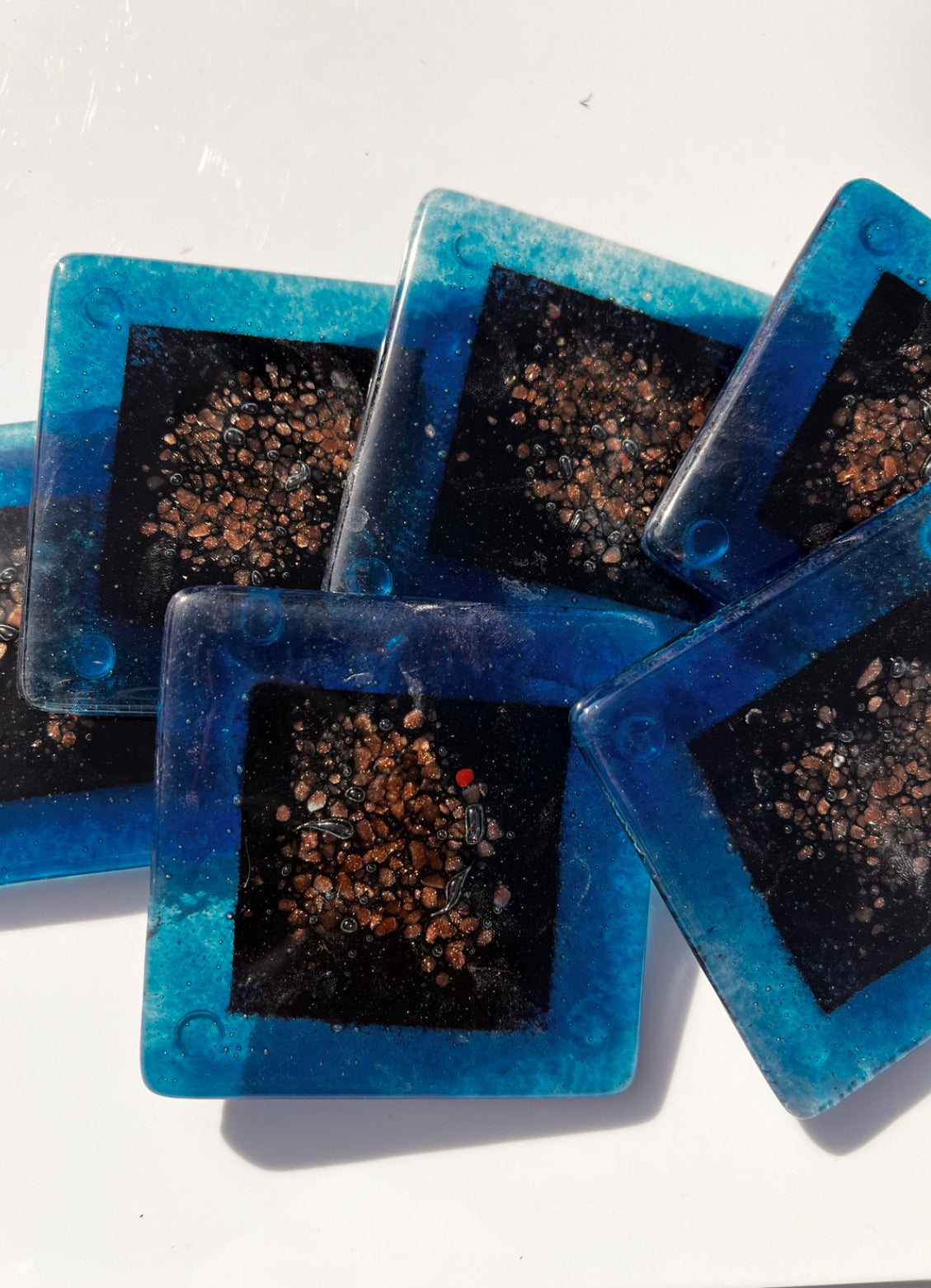 Fedra Blue Glass Coasters (Square)