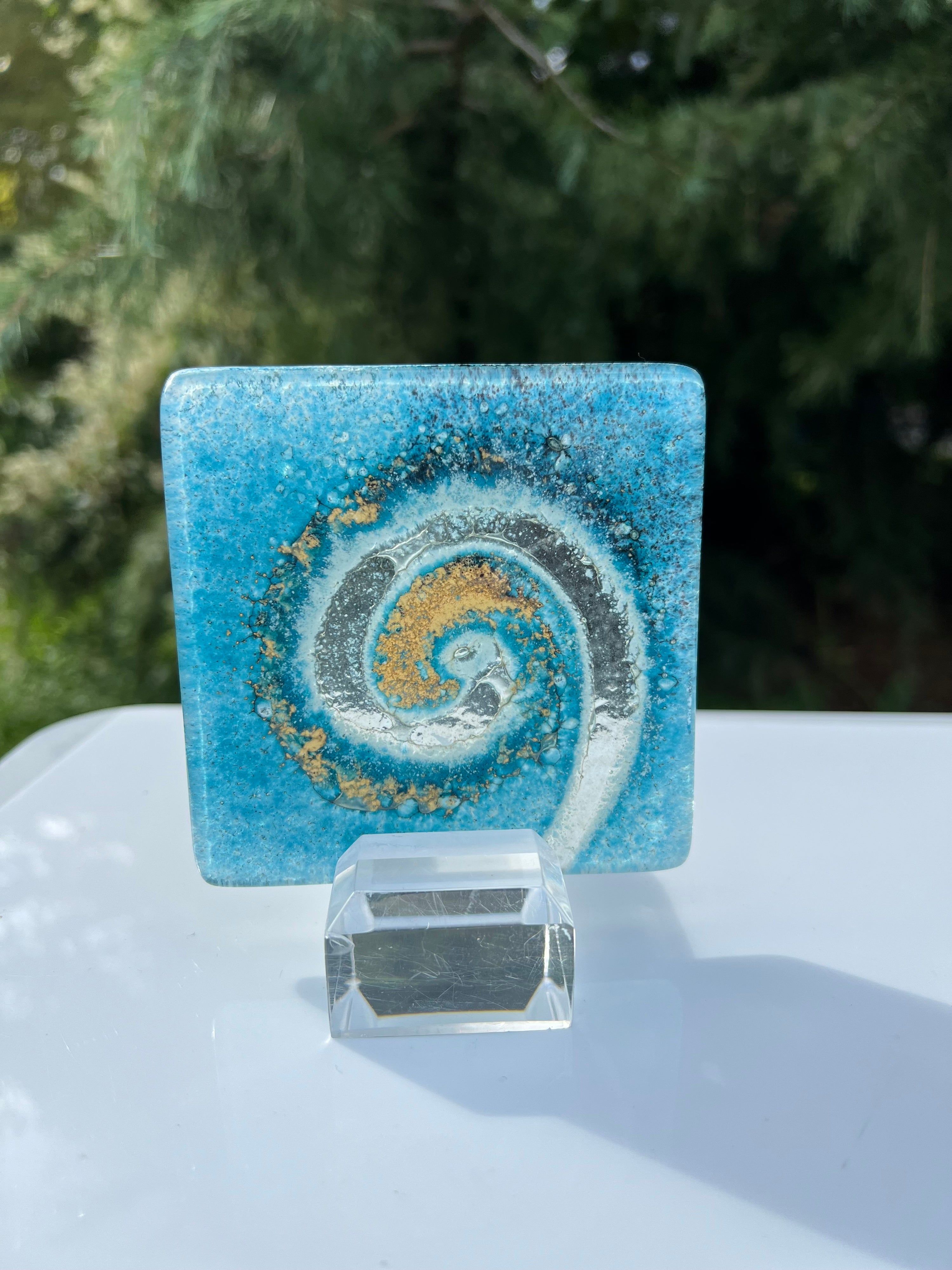 Blue & Gold Glass Coasters (Square)