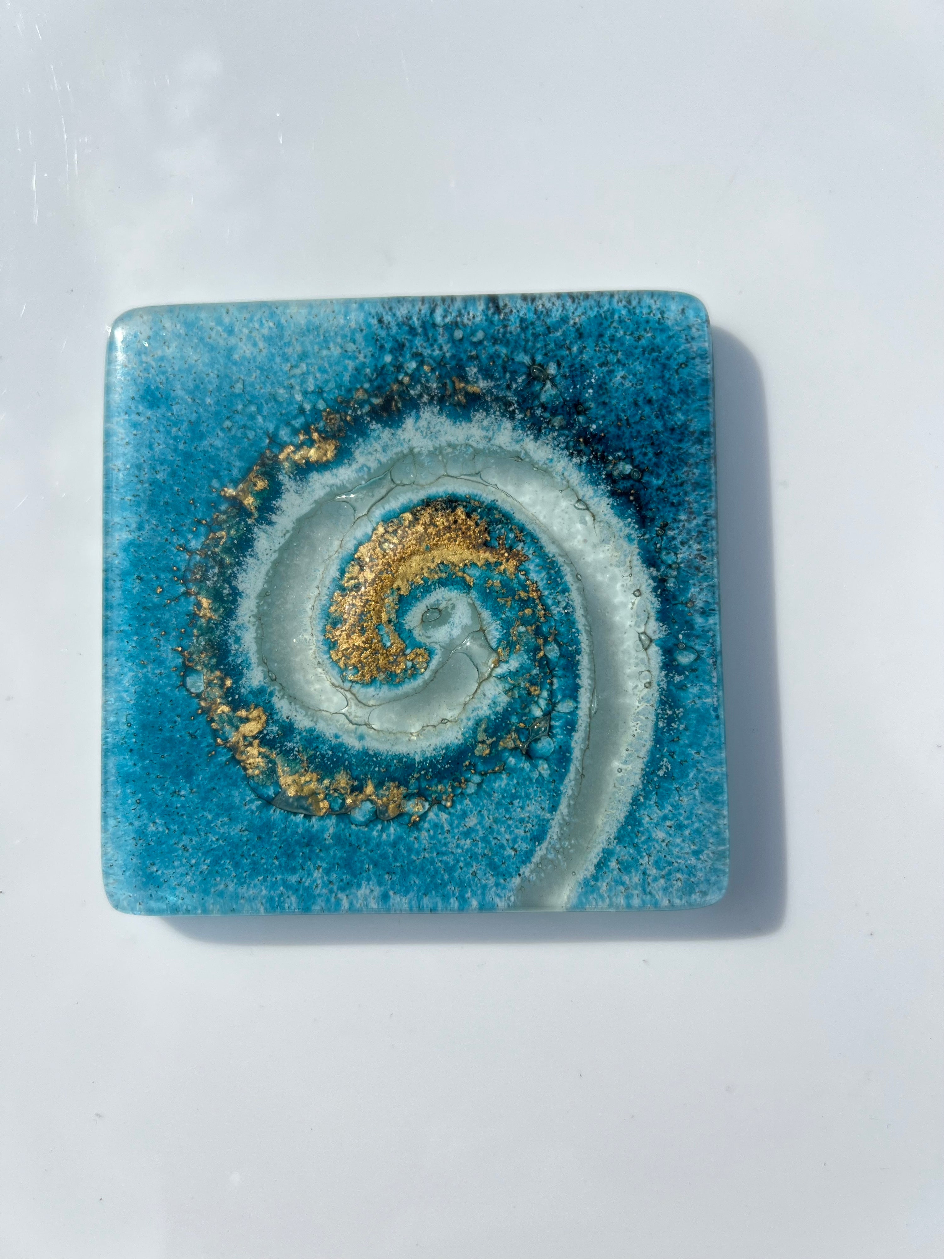 Blue & Gold Glass Coasters (Square)
