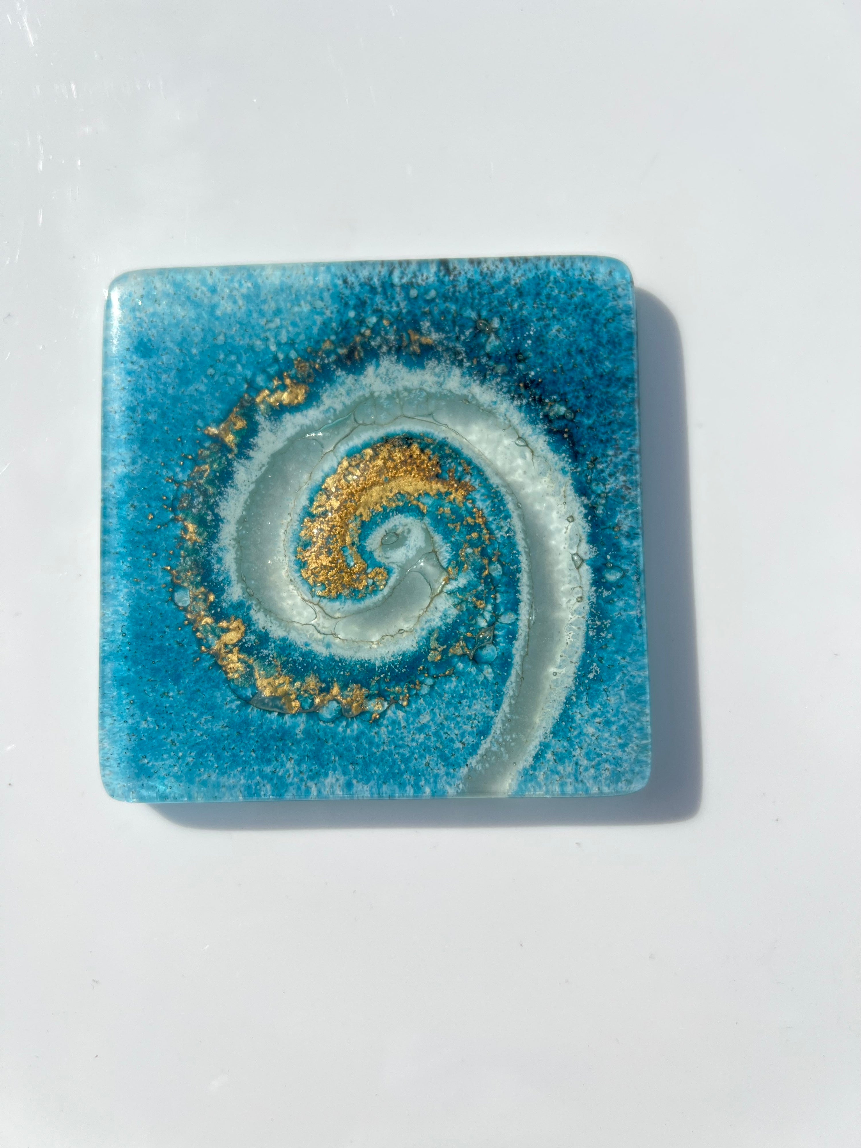 Blue & Gold Glass Coasters (Square)