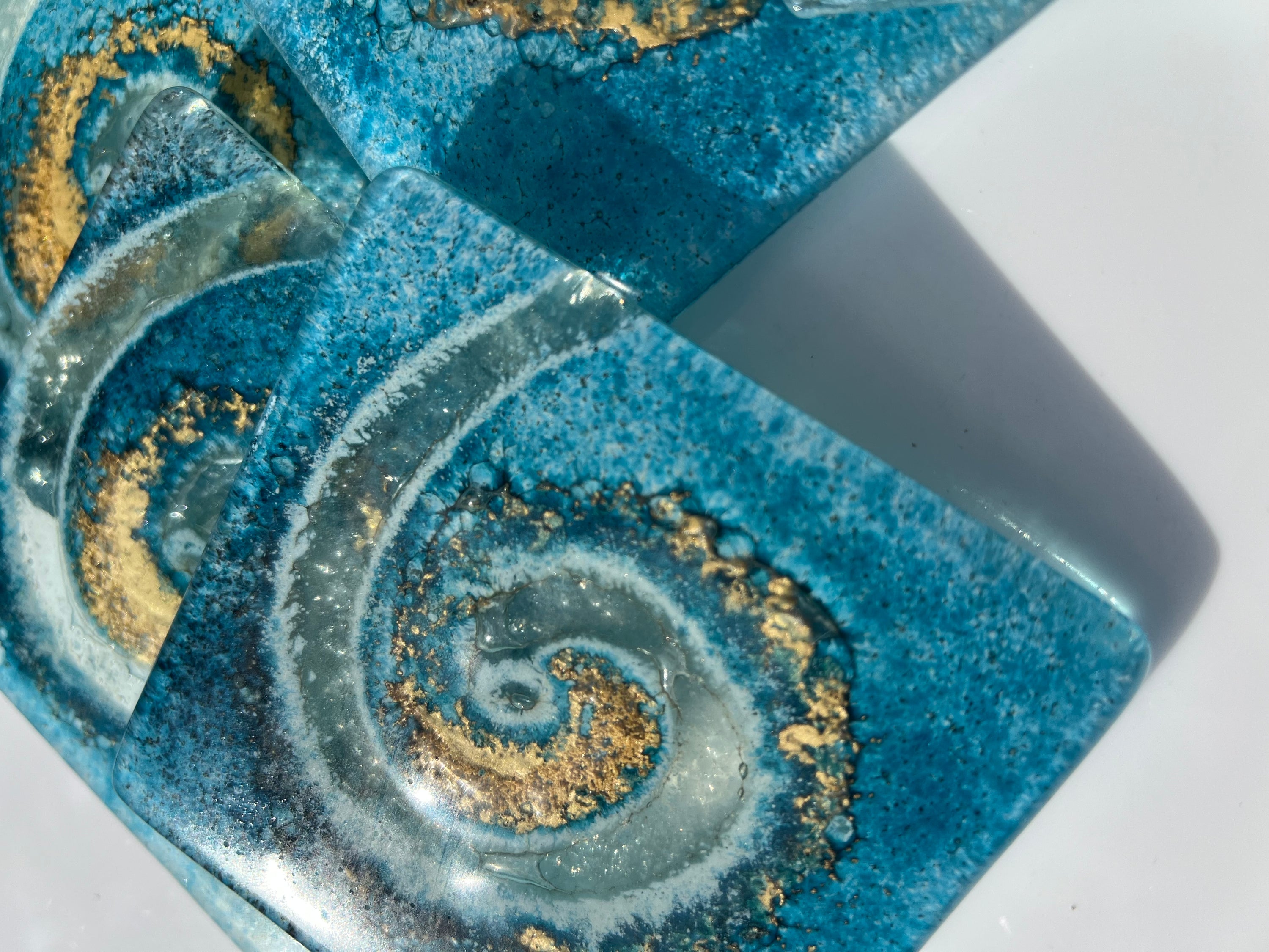 Blue & Gold Glass Coasters (Square)
