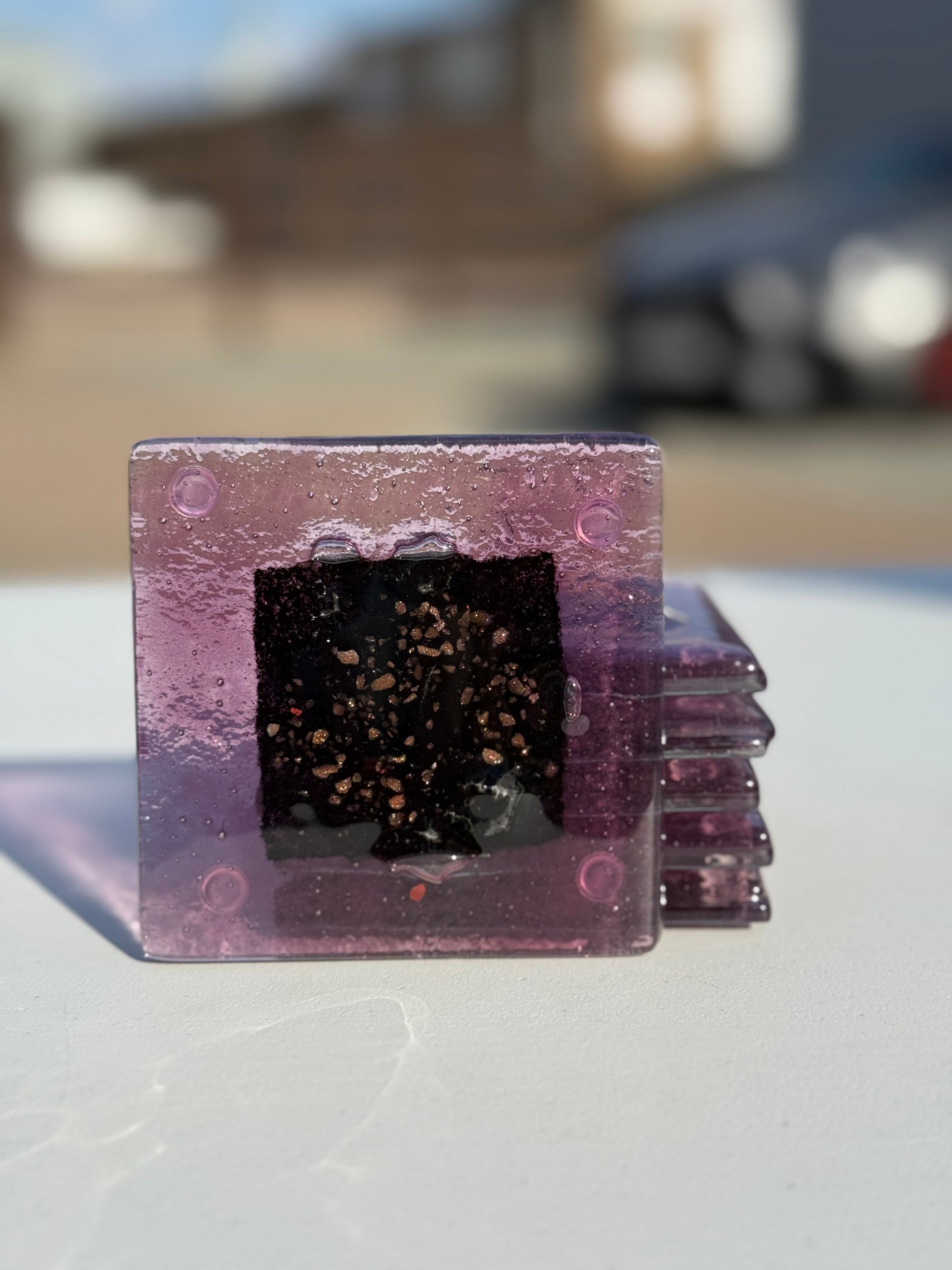 Fedra Mauve Glass Coasters (Square)