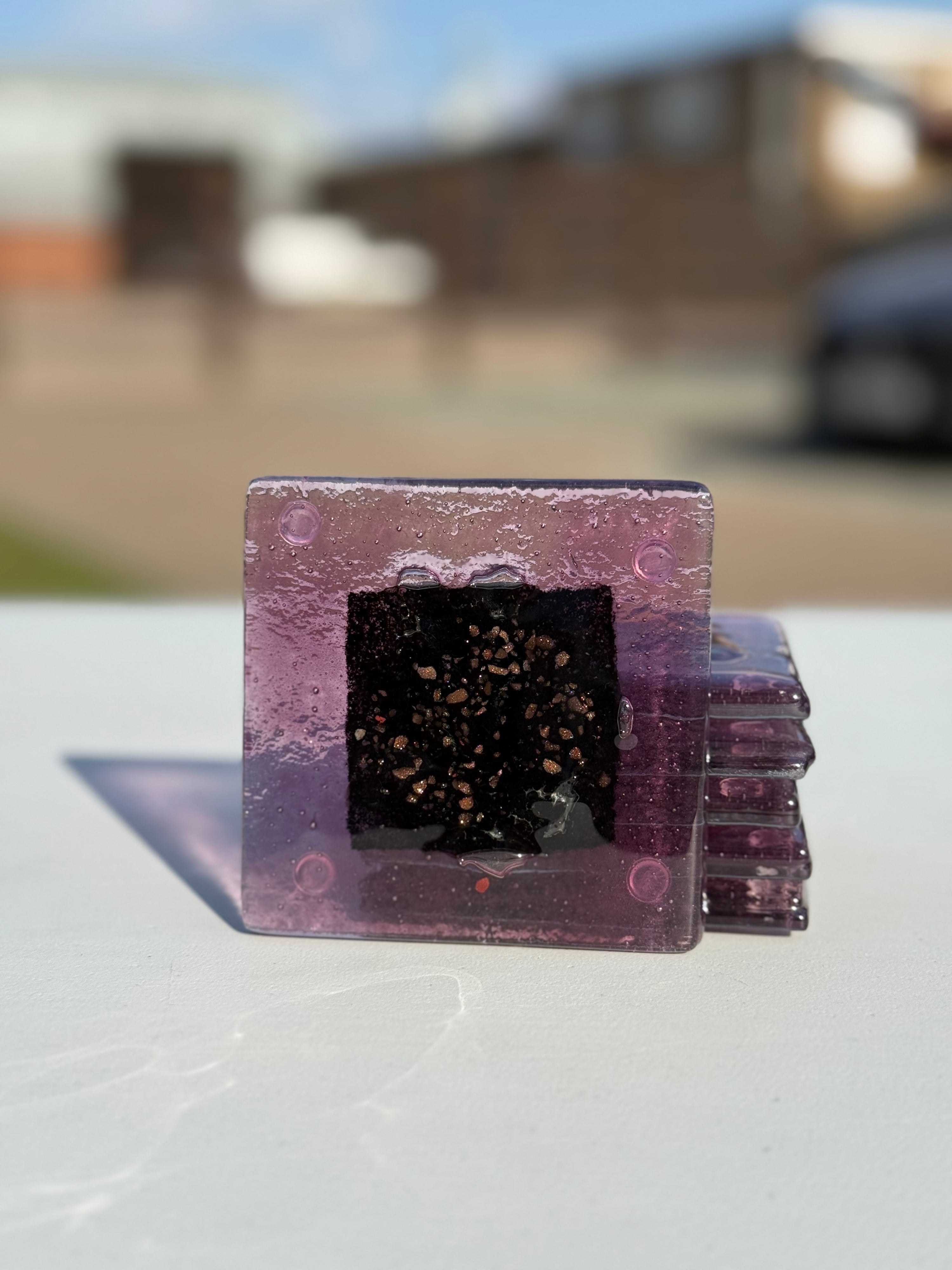 Fedra Mauve Glass Coasters (Square)